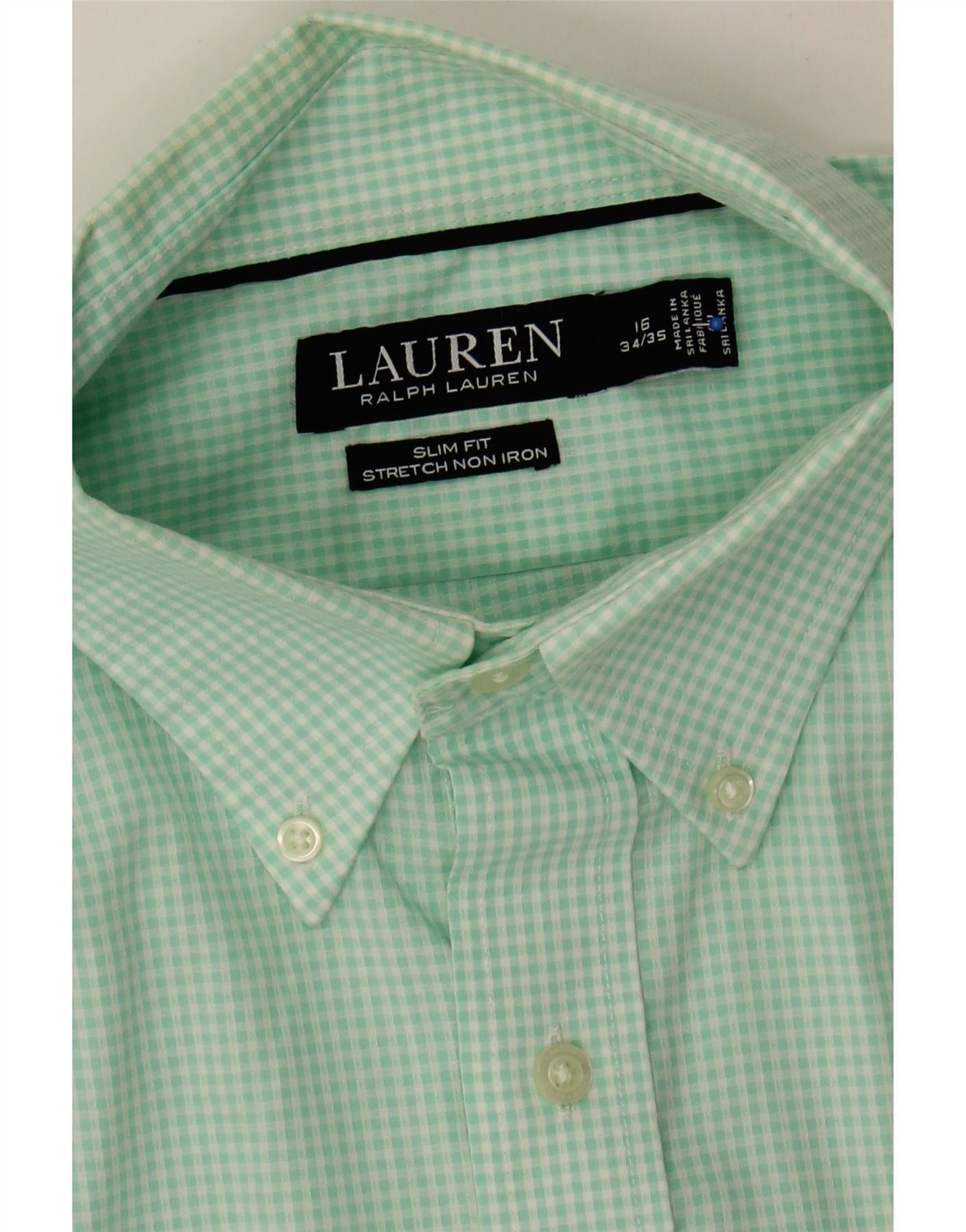Ralph Lauren Mens Slim Shirt 16 Large Green Check Cotton Size US L / EU 52-54 / 3 - 3 Thumbnail