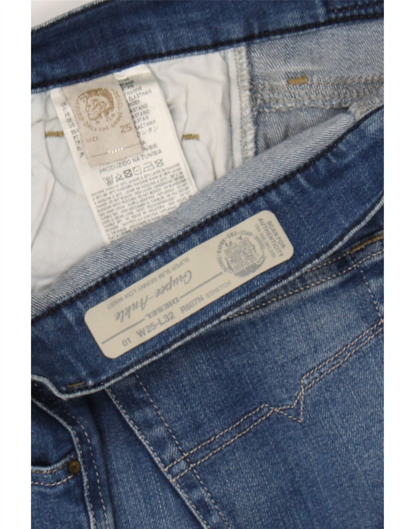 Diesel Womens Grupee Low Waist Super Slim Skinny Jeans W25 L29 Blue Size 42" / US 20 - 3 Thumbnail