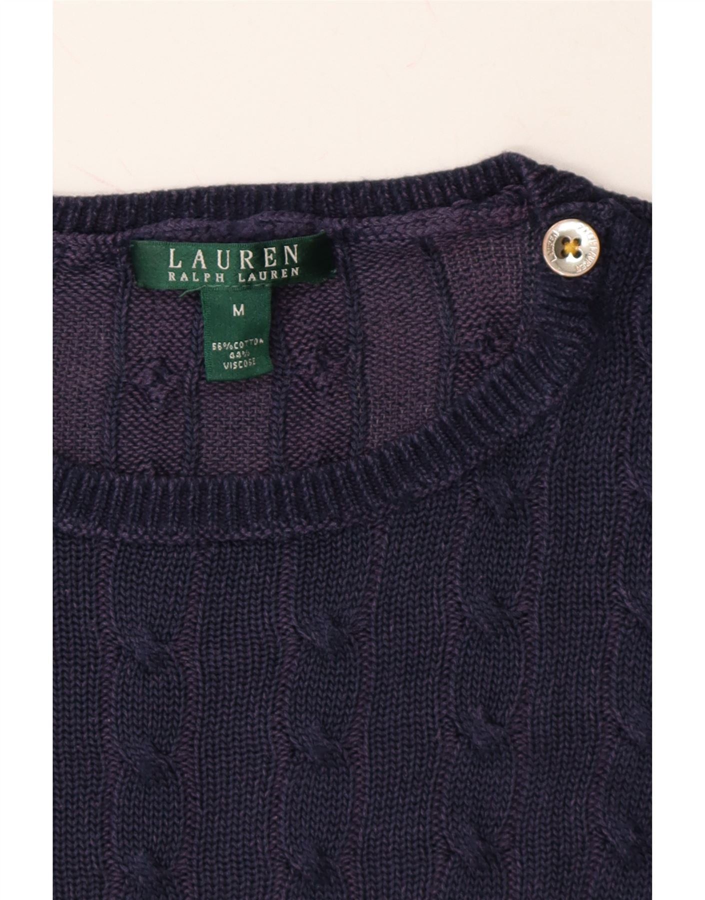 Ralph Lauren Womens Crew Neck Jumper Sweater UK 12 Medium Navy Blue Cotto Size M / US 6-8 / IT 42-44 - 3 Thumbnail