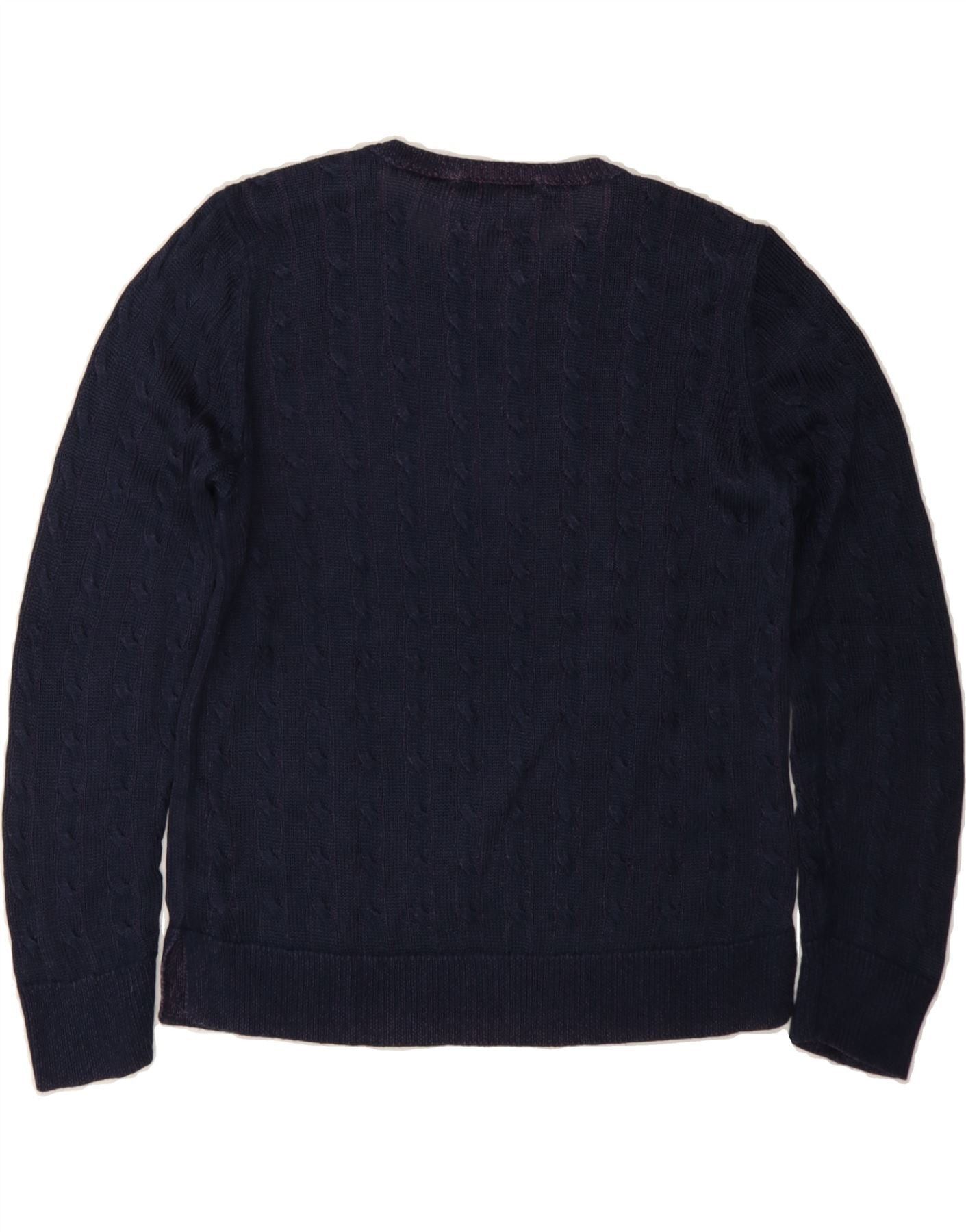 Ralph Lauren Womens Crew Neck Jumper Sweater UK 12 Medium Navy Blue Cotto Size M / US 6-8 / IT 42-44 - 2 Thumbnail