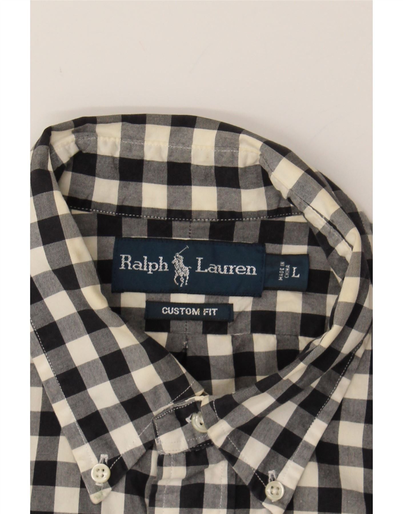 Ralph Lauren Mens Custom Fit Shirt Large Black Check Cotton Size US L / EU 52-54 / 3 - 4 Thumbnail
