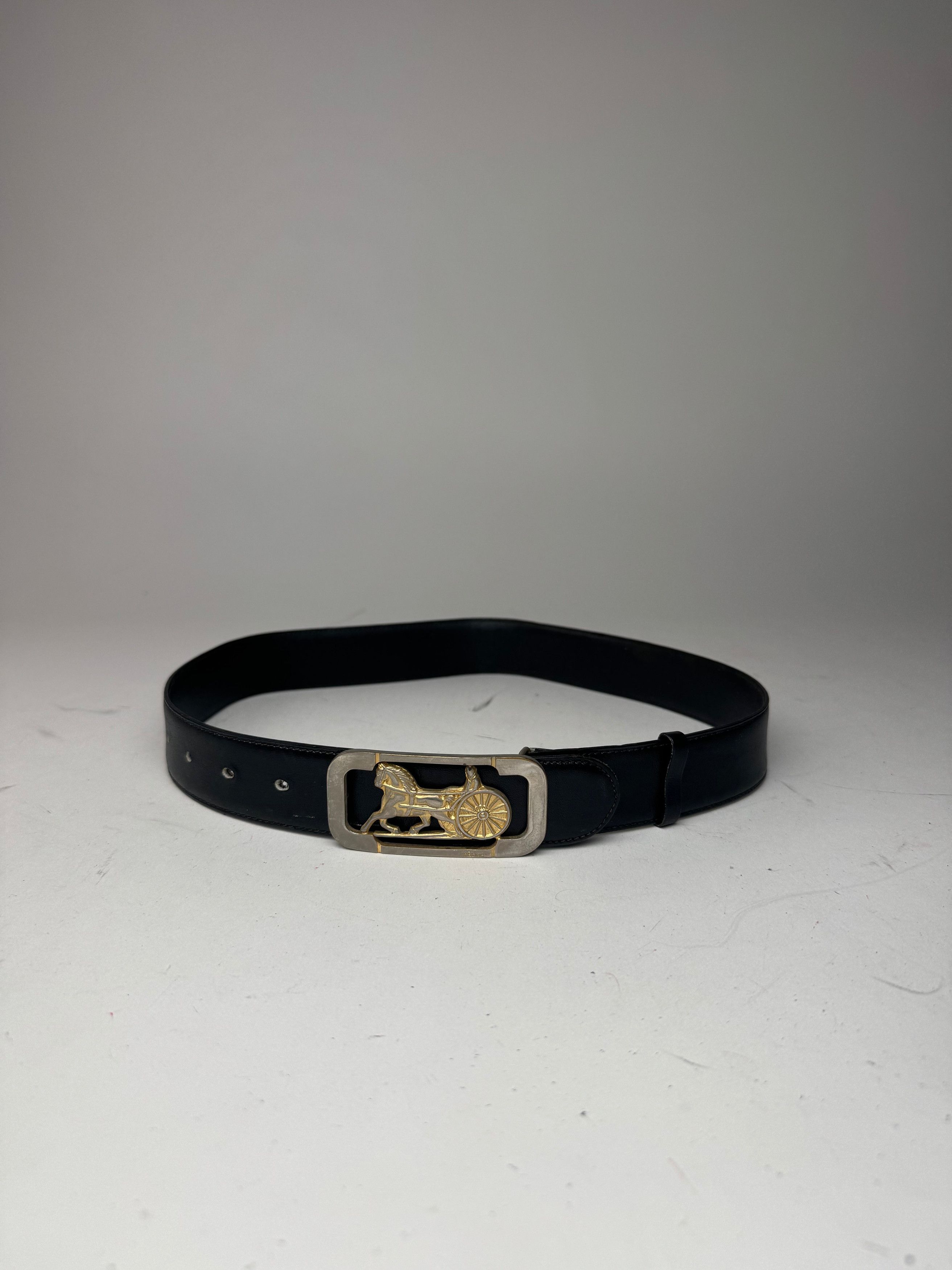 Celine Vintage Carriage Leather Belt Black Size ONE SIZE - 3 Thumbnail