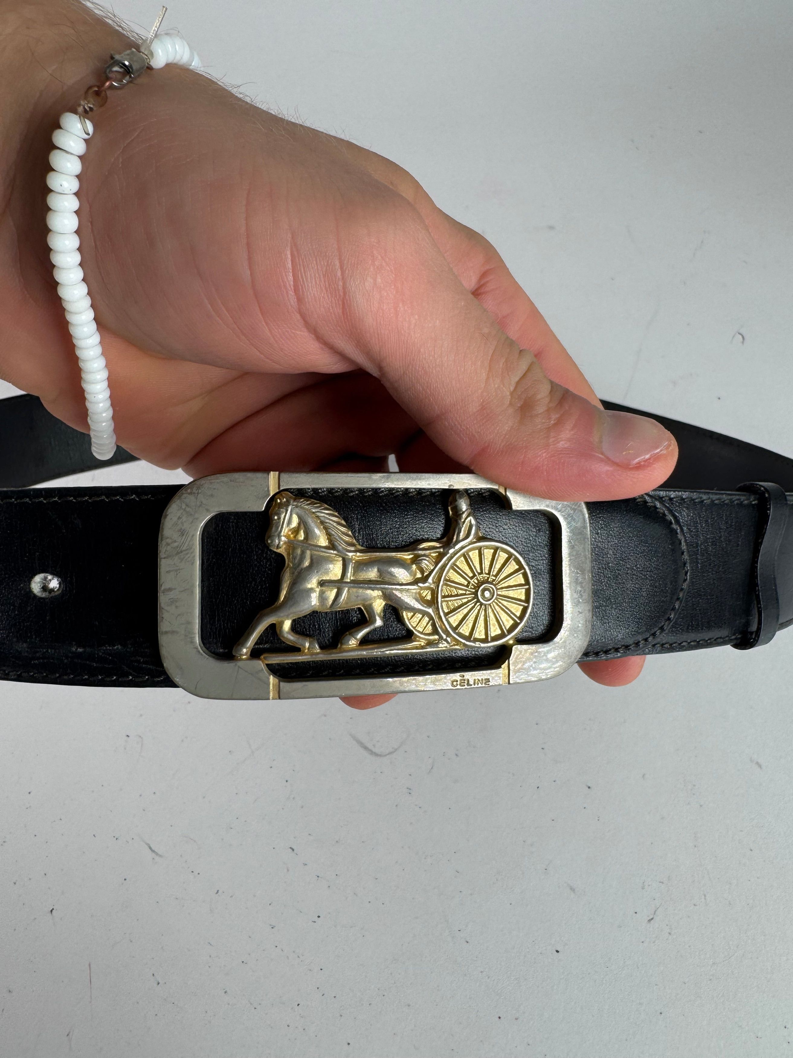 Celine Vintage Carriage Leather Belt Black Size ONE SIZE - 5 Thumbnail