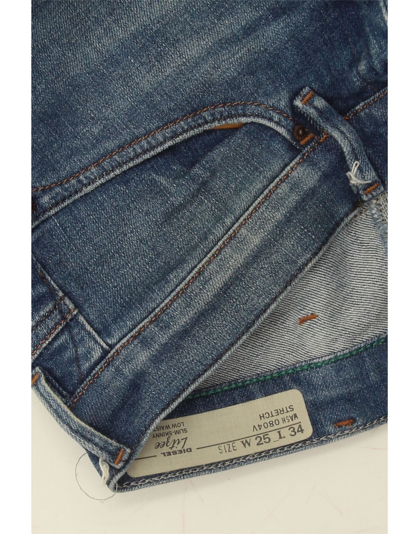 Diesel Womens Litzee Low Waist Slim Skinny Jeans W25 L34 Blue Cotto Size 42" / US 20 - 3 Thumbnail