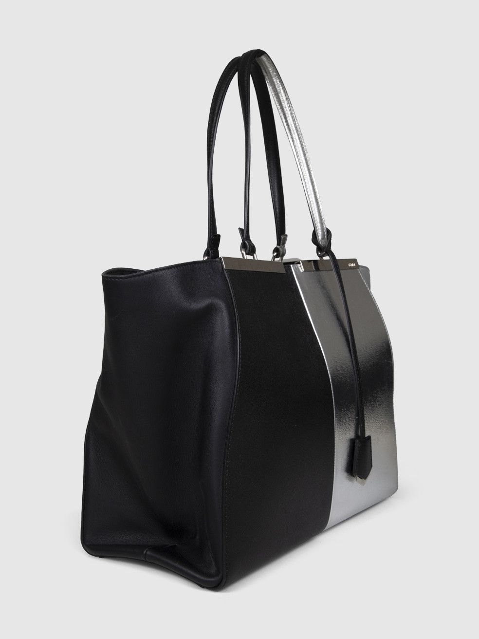 Fendi Black & Silver Leather Medium 2Jours Tote Size ONE SIZE - 3 Thumbnail