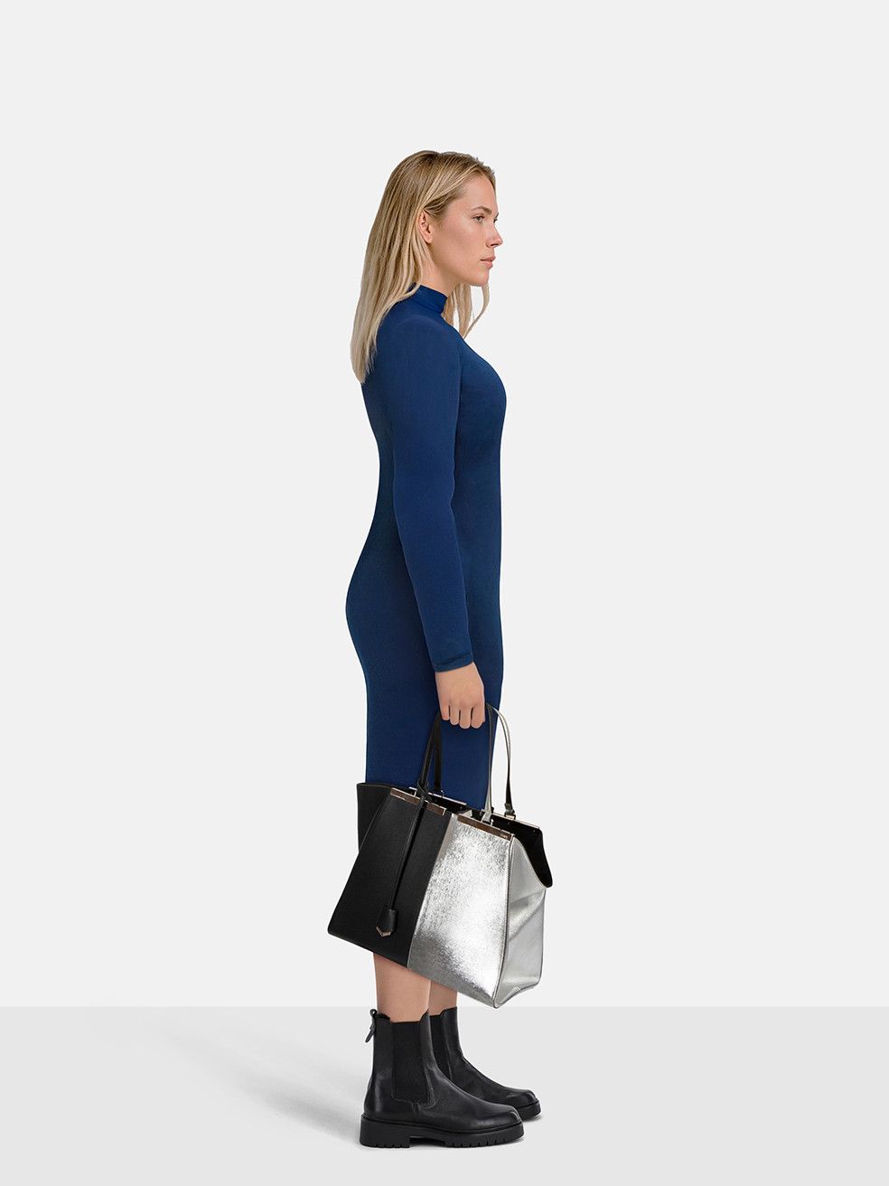 Fendi Black & Silver Leather Medium 2Jours Tote Size ONE SIZE - 2 Thumbnail
