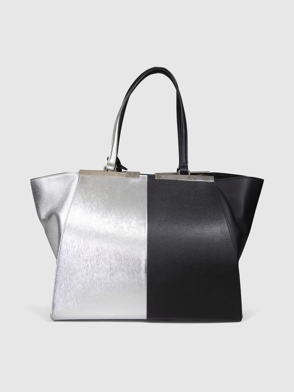 Fendi Black & Silver Leather Medium 2Jours Tote Size ONE SIZE - 4 Thumbnail