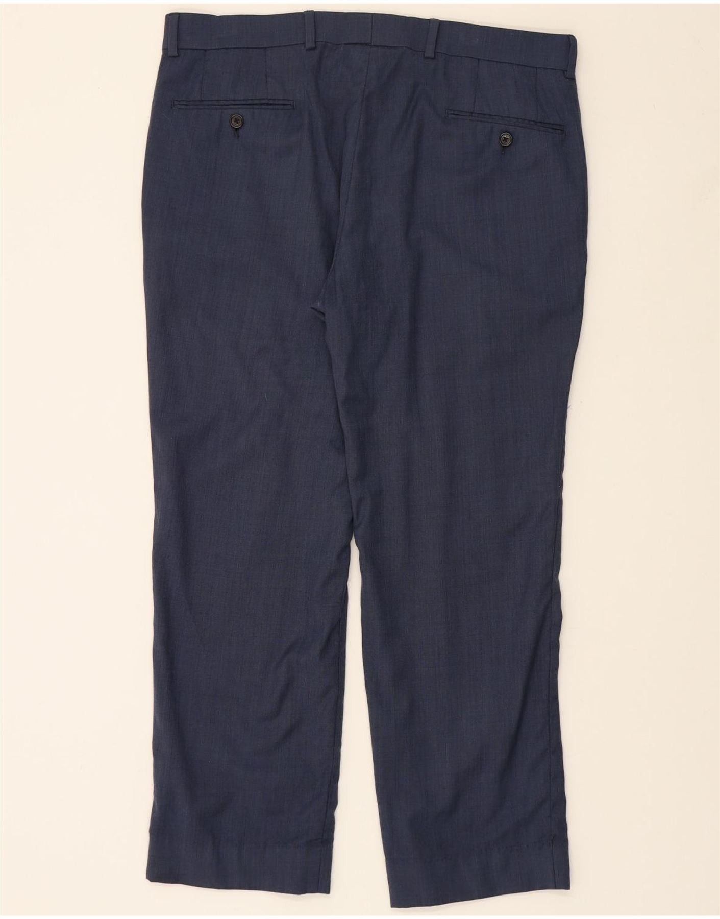 Ralph Lauren Mens Straight Suit Trousers W34 L26 Navy Blue Wool Size 34R - 2 Thumbnail
