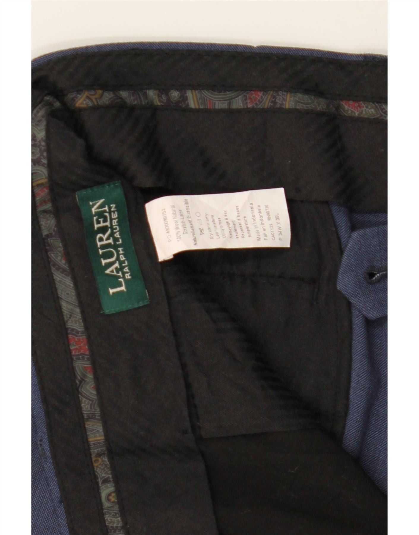 Ralph Lauren Mens Straight Suit Trousers W34 L26 Navy Blue Wool Size 34R - 4 Thumbnail