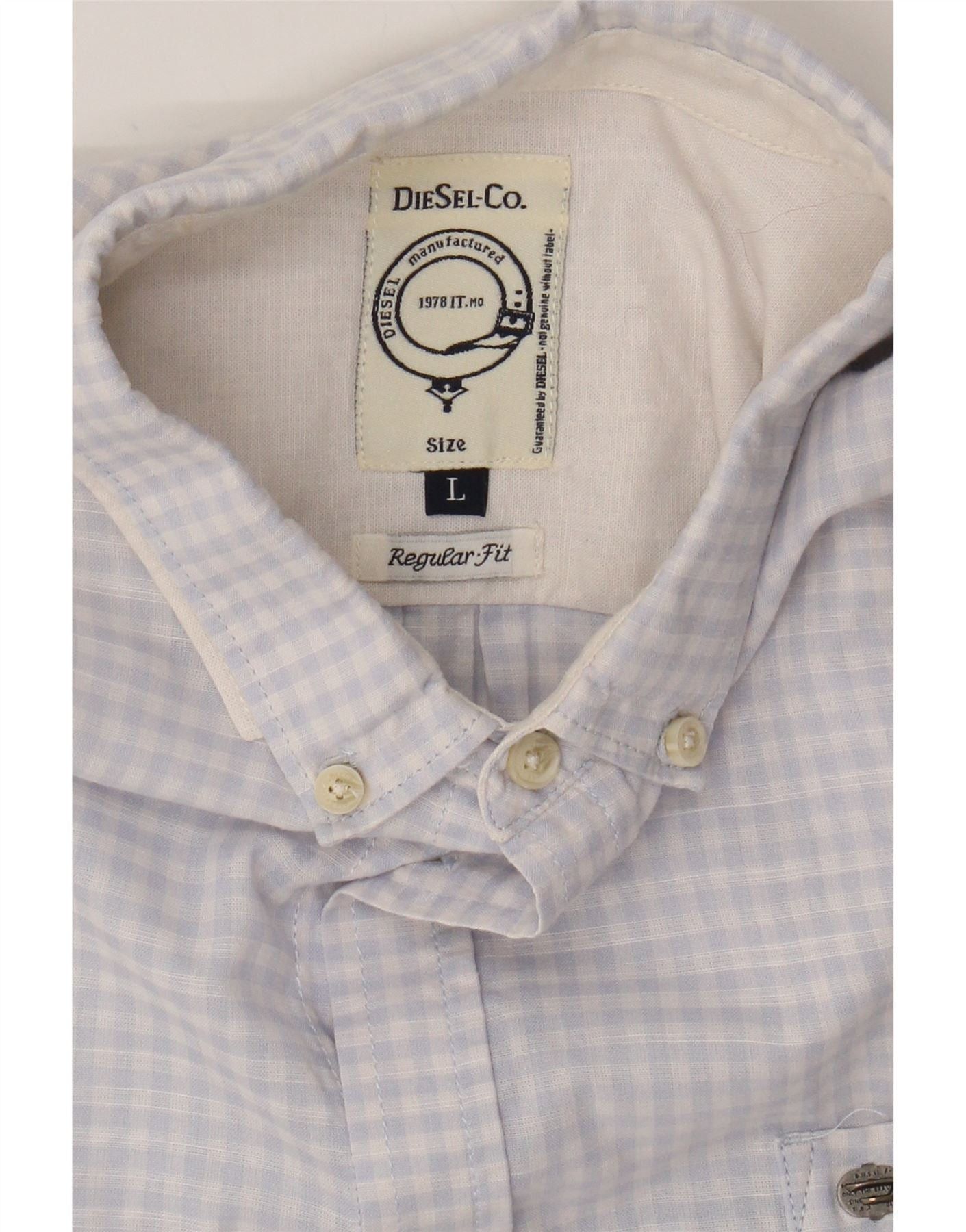 Diesel Mens Regular Fit Shirt Large Blue Gingham Cotton Size US L / EU 52-54 / 3 - 5 Thumbnail