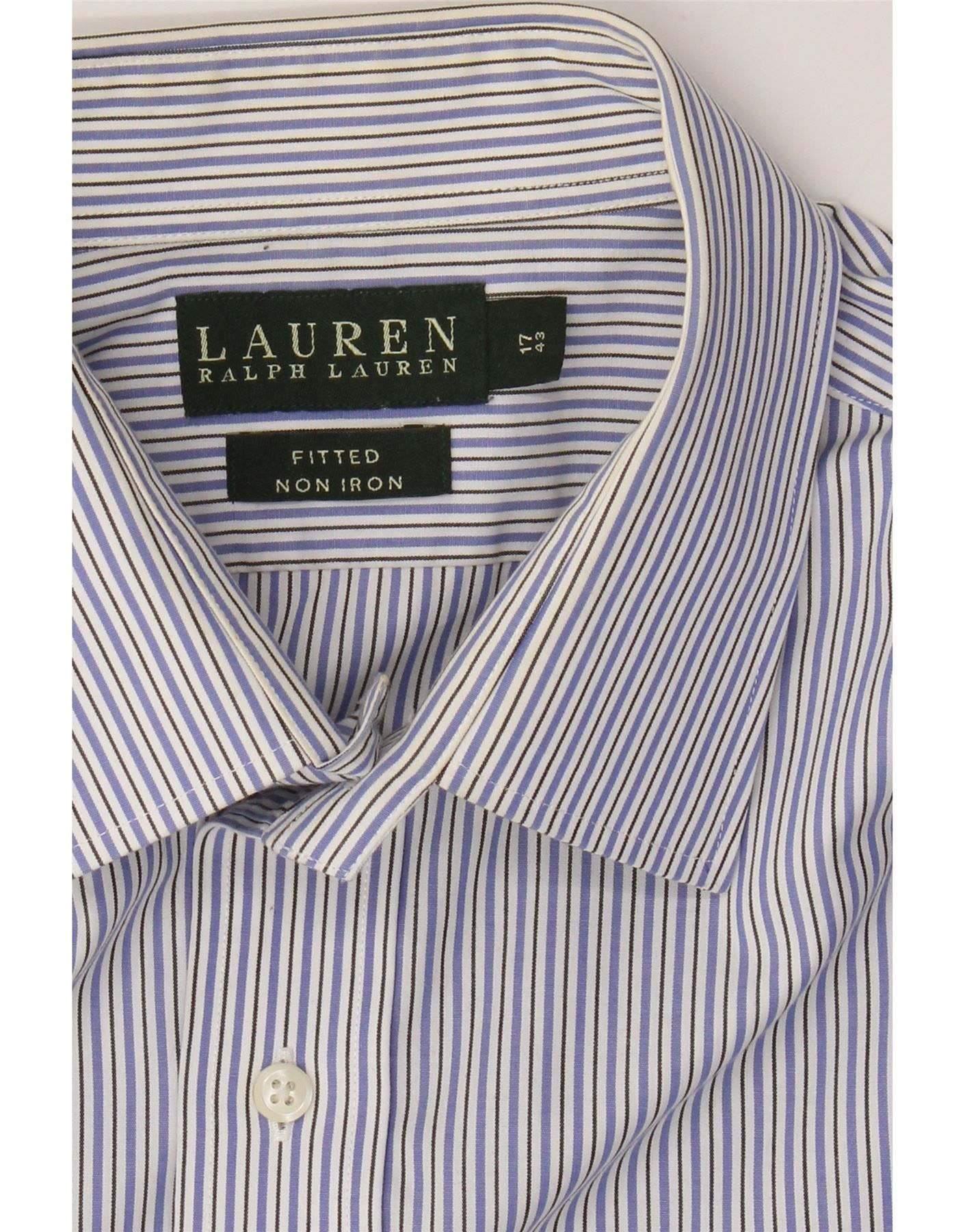 Ralph Lauren Mens Fitted Shirt 17 43 XL Blue Pinstripe Cotton Size US XL / EU 56 / 4 - 4 Thumbnail