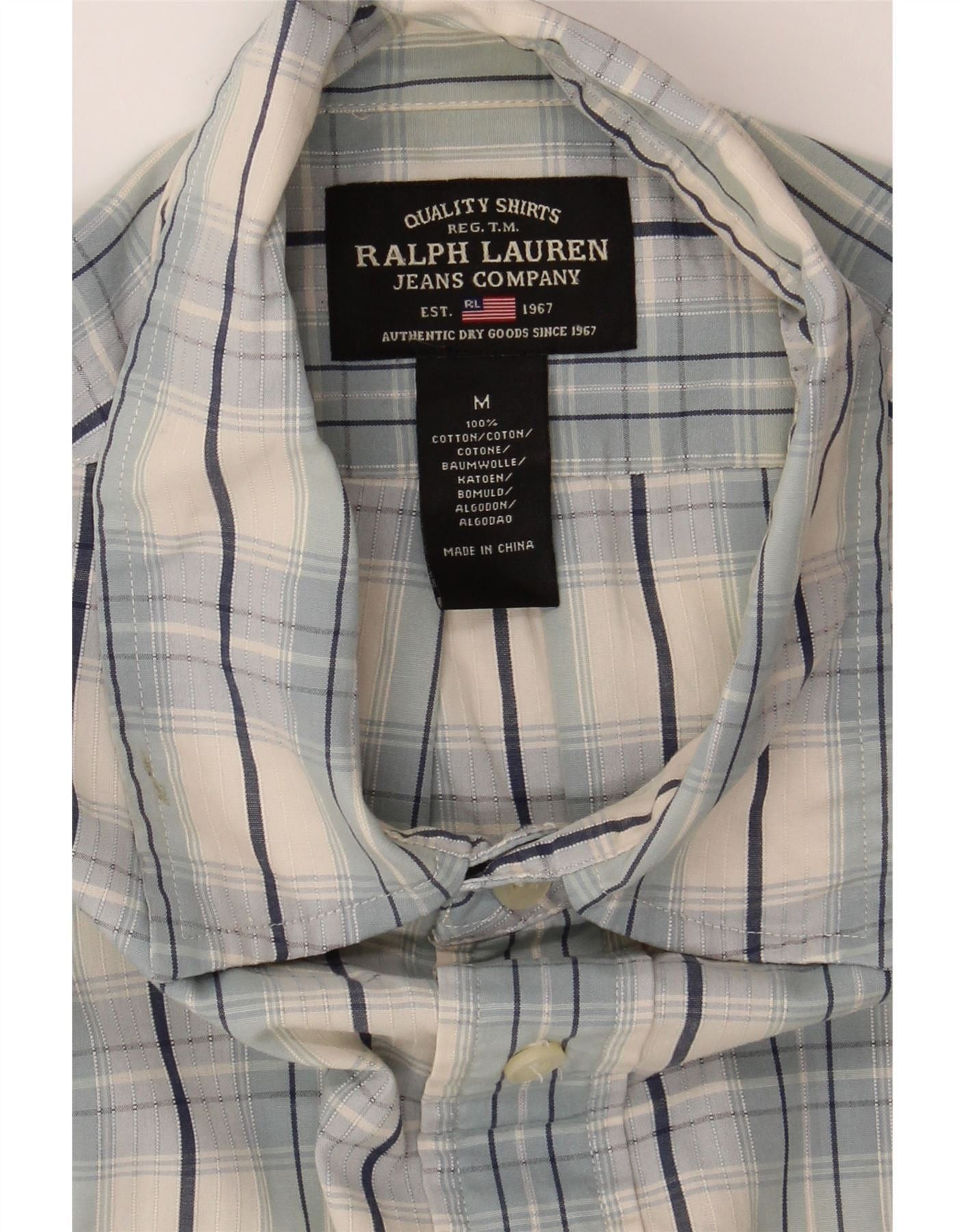 Ralph Lauren Mens Short Sleeve Shirt Medium Blue Check Cotton Size US M / EU 48-50 / 2 - 5 Thumbnail