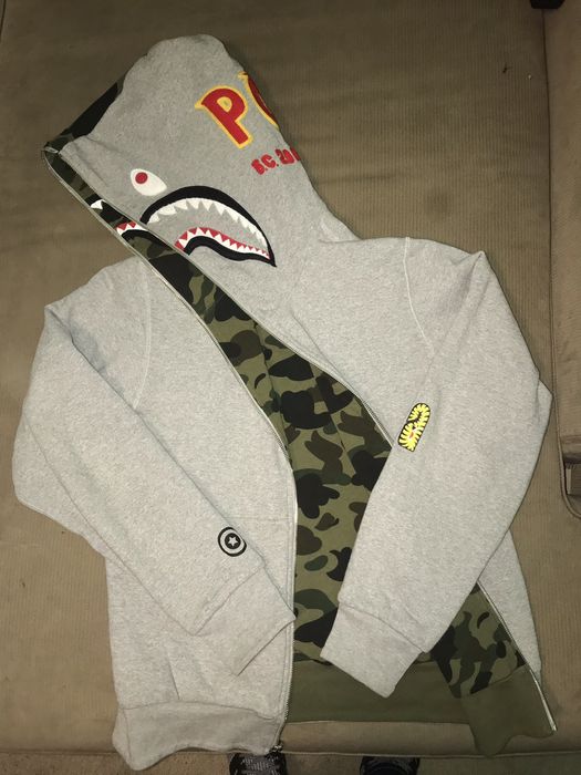 Bape Bape Reversible Shark Full Zip Hoodie Grey/green Camo | Grailed