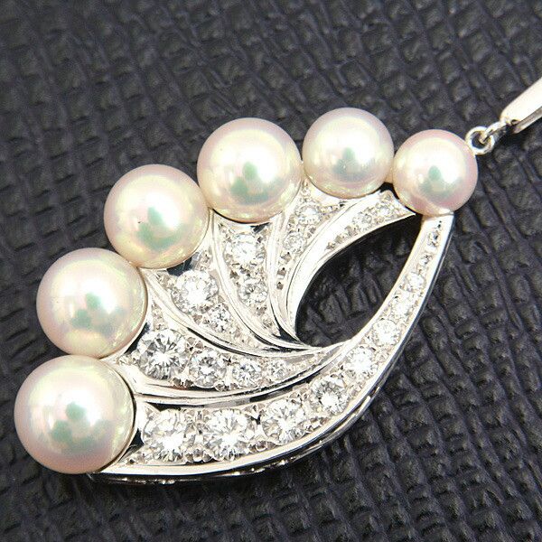 Mikimoto Mikimoto Mikimoto K14 White Gold Feather Motif Pearl Diamond Necklace Metal Necklace DUTY FREE for USA Size ONE SIZE - 8 Thumbnail