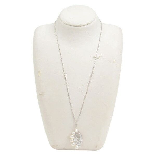 Mikimoto Mikimoto Mikimoto K14 White Gold Feather Motif Pearl Diamond Necklace Metal Necklace DUTY FREE for USA Size ONE SIZE - 7 Thumbnail