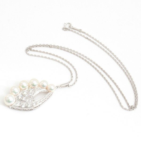 Mikimoto Mikimoto Mikimoto K14 White Gold Feather Motif Pearl Diamond Necklace Metal Necklace DUTY FREE for USA Size ONE SIZE - 2 Thumbnail