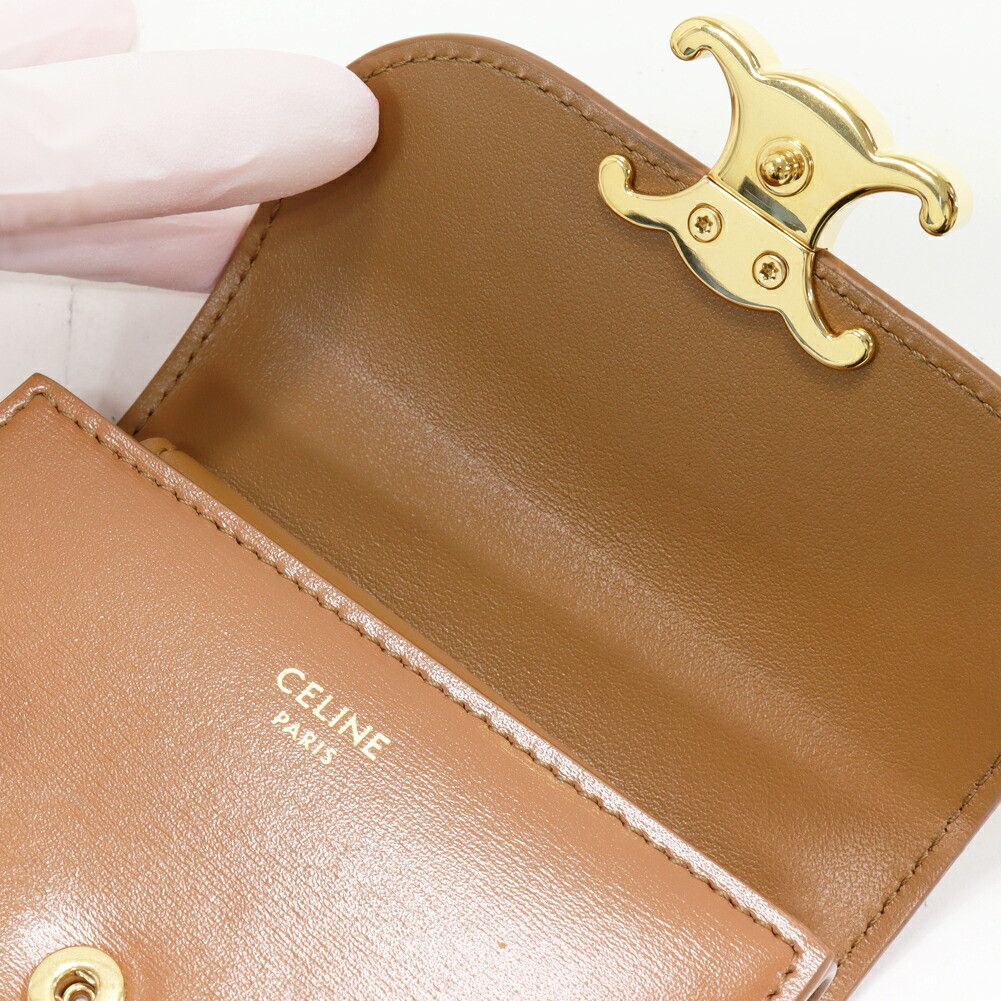 Celine Celine Celine Triomphe Small Flap Wallet Shiny Calfskin Wallet Leather Short Wallet 10D783DPV.18BU DUTY FREE for USA Size ONE SIZE - 4 Thumbnail