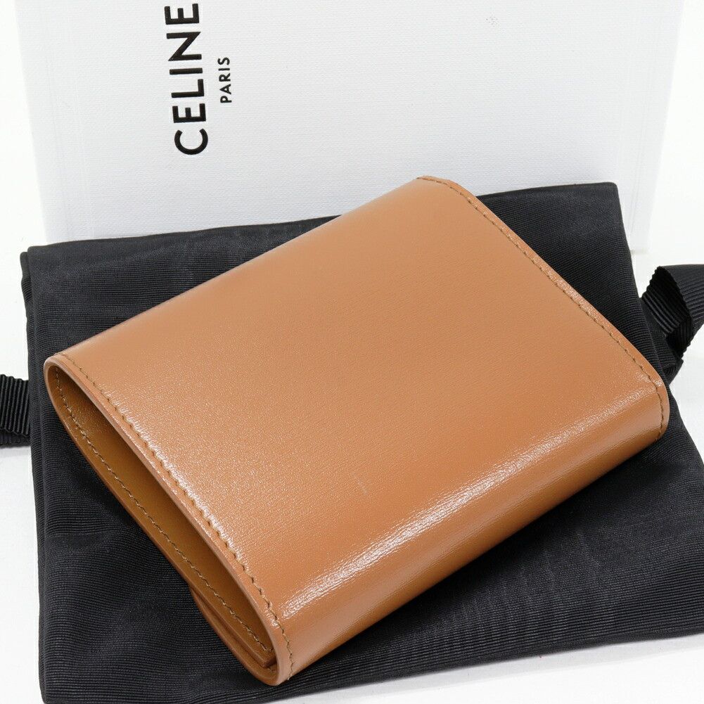 Celine Celine Celine Triomphe Small Flap Wallet Shiny Calfskin Wallet Leather Short Wallet 10D783DPV.18BU DUTY FREE for USA Size ONE SIZE - 2 Thumbnail