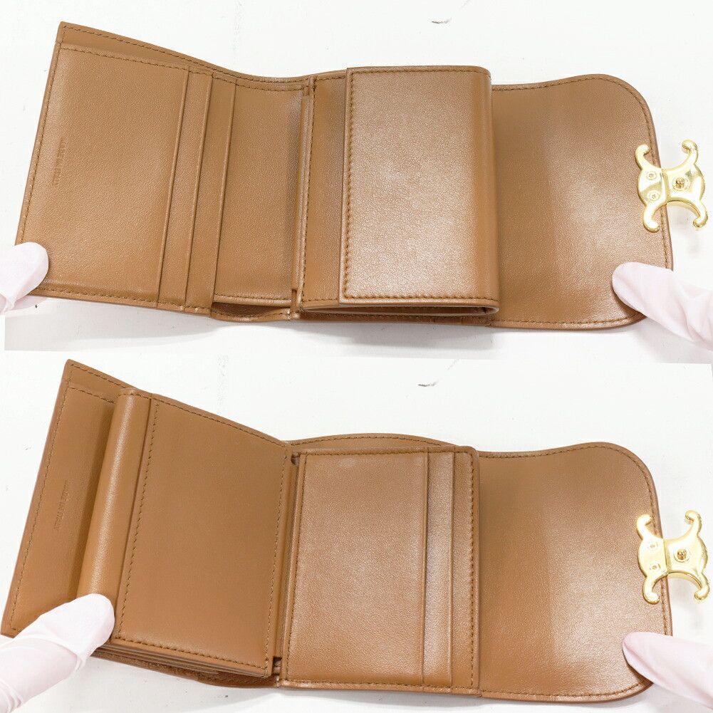 Celine Celine Celine Triomphe Small Flap Wallet Shiny Calfskin Wallet Leather Short Wallet 10D783DPV.18BU DUTY FREE for USA Size ONE SIZE - 3 Thumbnail