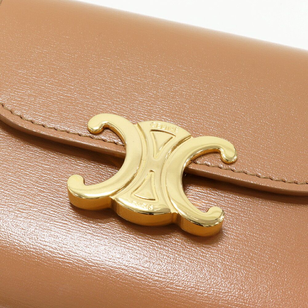 Celine Celine Celine Triomphe Small Flap Wallet Shiny Calfskin Wallet Leather Short Wallet 10D783DPV.18BU DUTY FREE for USA Size ONE SIZE - 6 Thumbnail