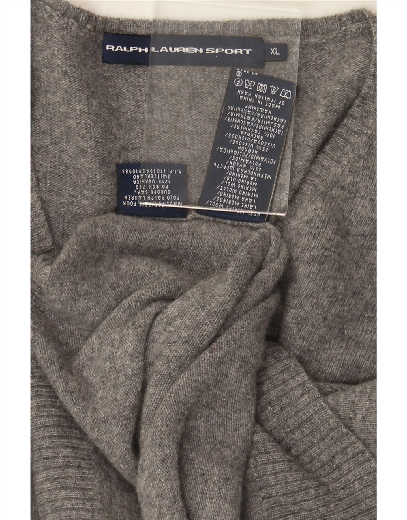 Ralph Lauren Womens Crop V-Neck Jumper Sweater UK 18 XL Grey Wool Size XL / US 12-14 / IT 48-50 - 4 Thumbnail
