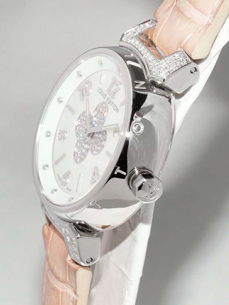 Louis Vuitton Louis Vuitton Louis Vuitton White Mother of Pearl Dial Tambour Forever Watch Q121P Metal Quartz Q121P DUTY FREE for USA Size ONE SIZE - 4 Thumbnail