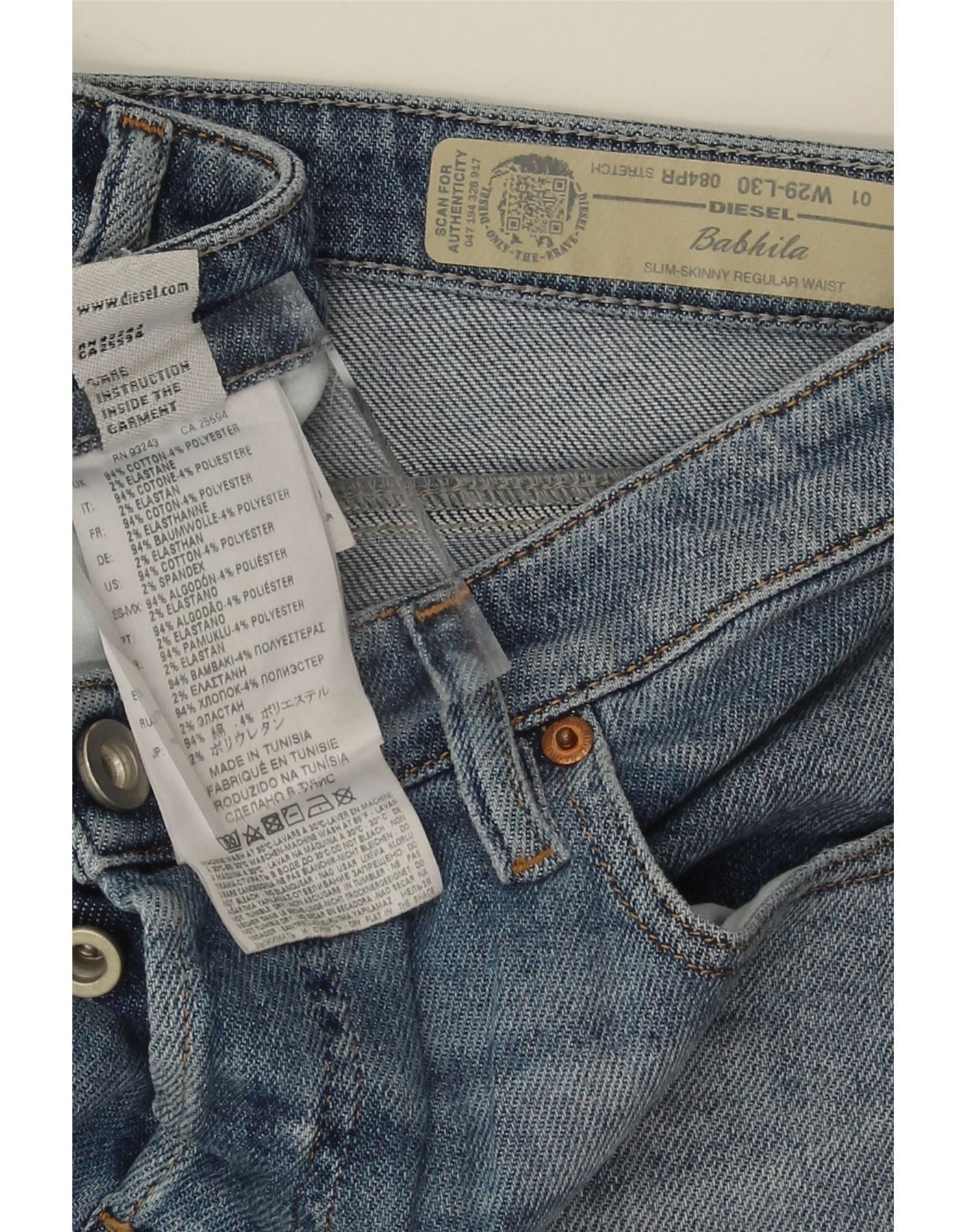 Diesel Womens Babhila Slim Regular Skinny Jeans W29 L26 Blue Cotton Size 42" / US 20 - 3 Thumbnail
