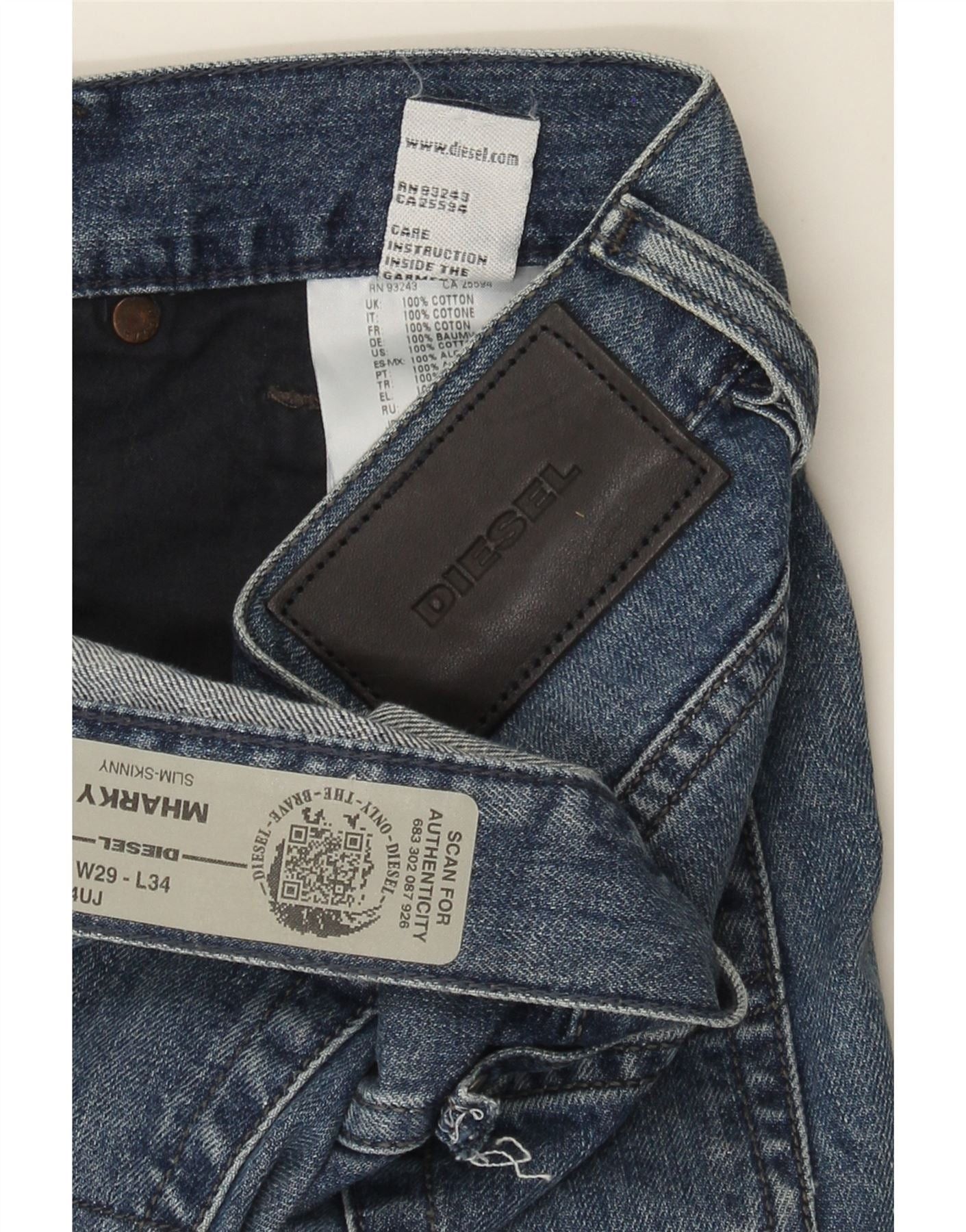 Diesel Mens Mharky Slim Skinny Jeans W29 L31 Blue Cotton Size US 29 - 4 Thumbnail