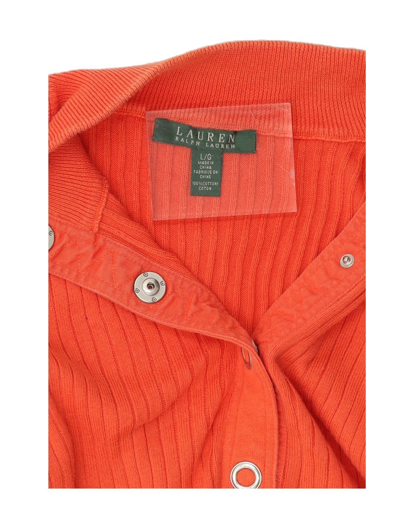Ralph Lauren Womens Button Neck Jumper Sweater UK 16 Large Orange Cotton Size S / US 4 / IT 40 - 3 Thumbnail