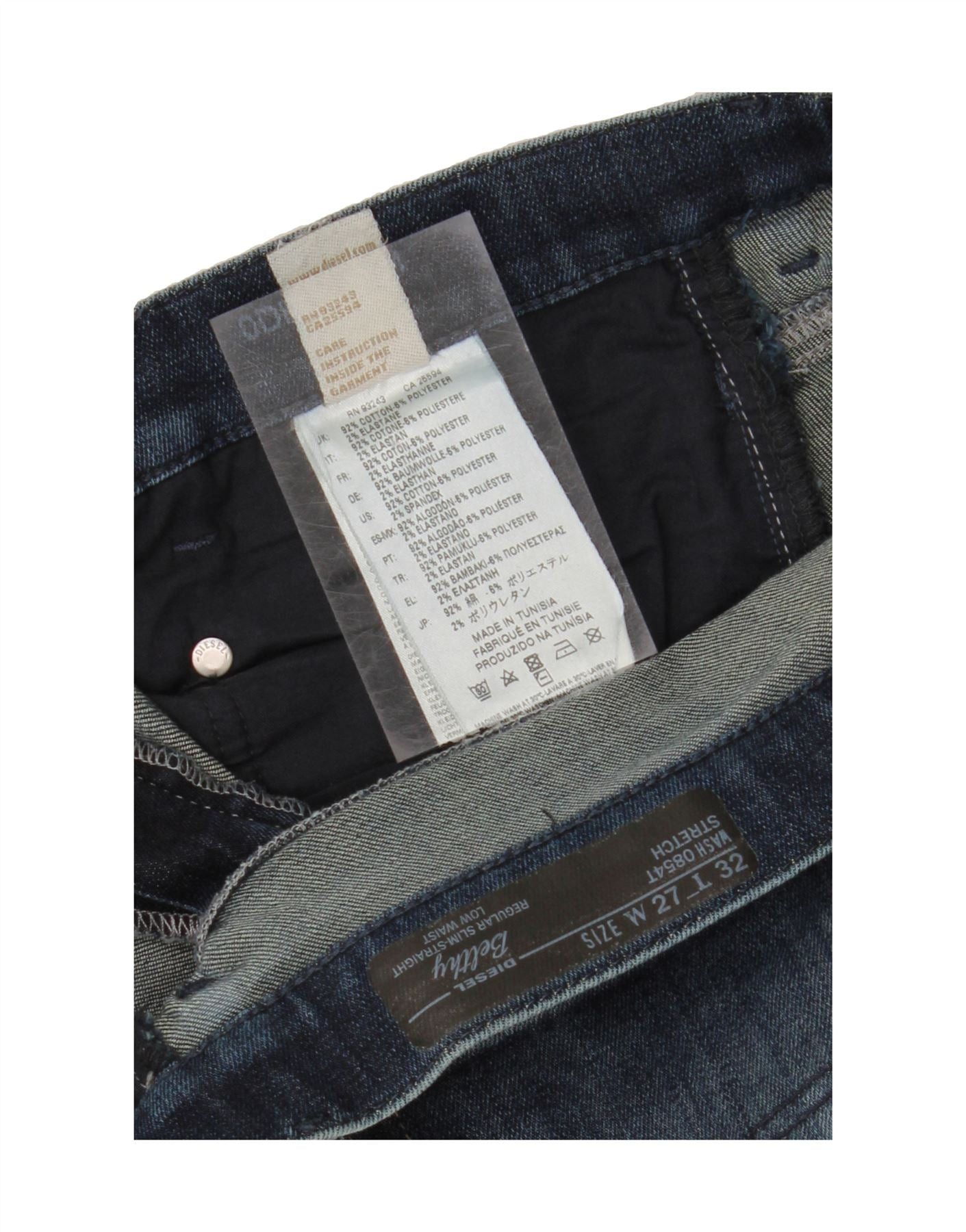 Diesel Womens Belthy Low Waist Slim Straight Jeans W27 L32 Blue Cot Size 42" / US 20 - 3 Thumbnail