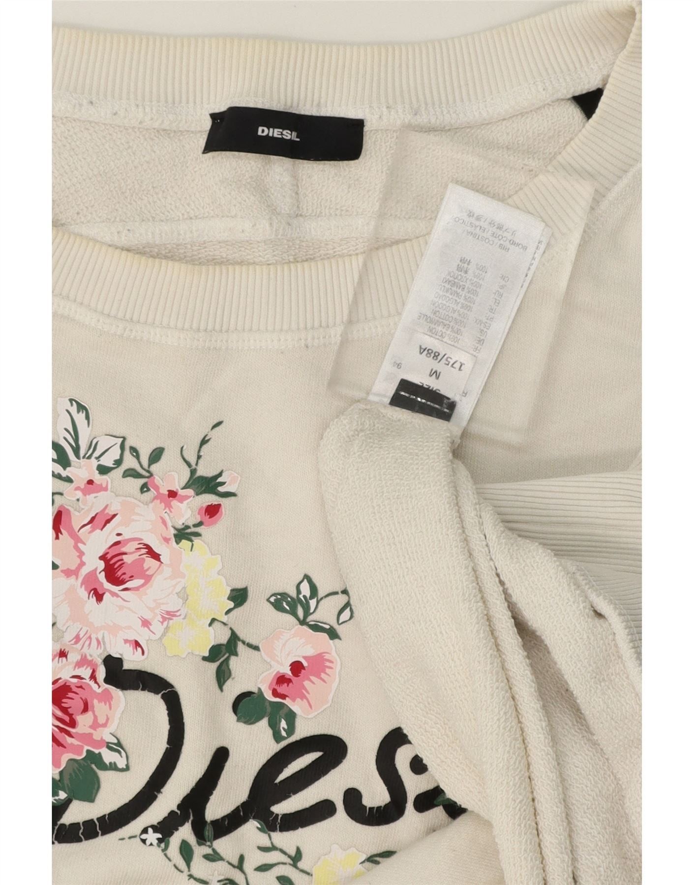 Diesel Womens Graphic Sweatshirt Jumper UK 14 Medium White Floral Size M / US 6-8 / IT 42-44 - 5 Thumbnail