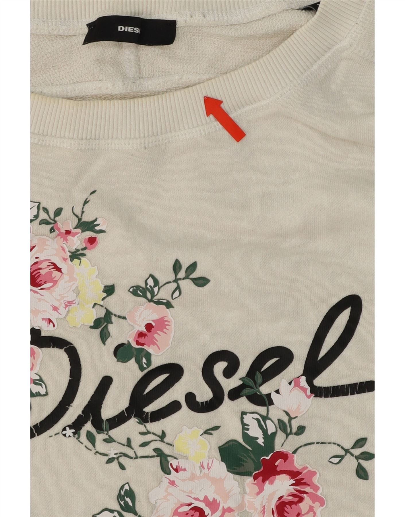 Diesel Womens Graphic Sweatshirt Jumper UK 14 Medium White Floral Size M / US 6-8 / IT 42-44 - 3 Thumbnail