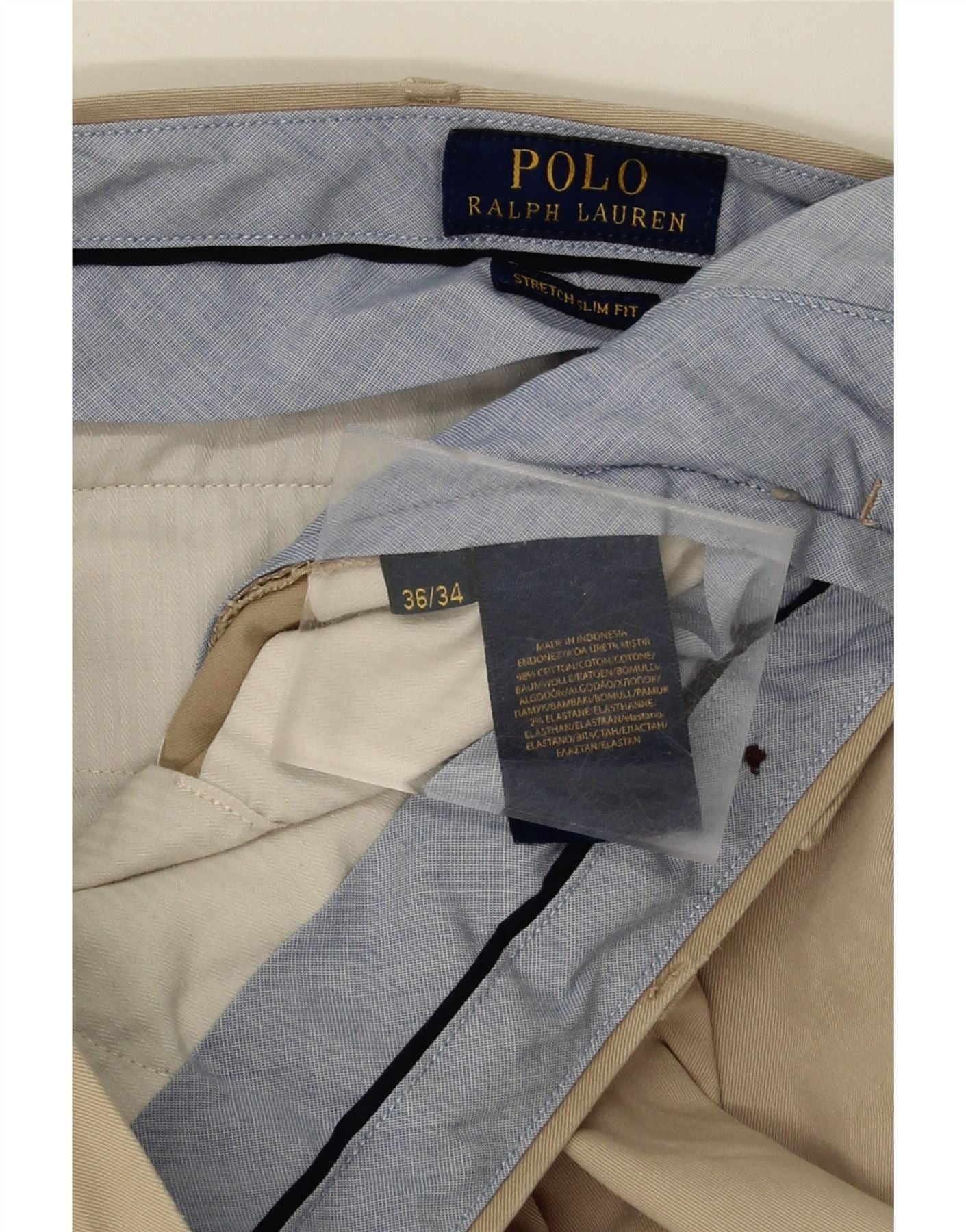 Polo Ralph Lauren Mens Stretch Slim Fit Suit Trousers W36 L34 Beige Cotton Size 36R - 4 Thumbnail