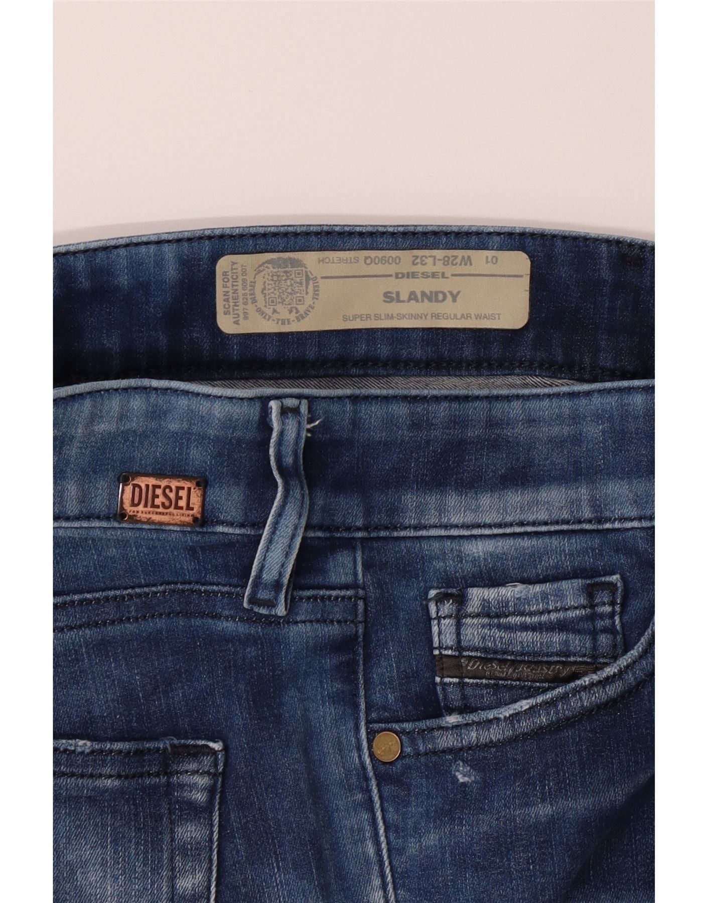 Diesel Womens Slandy Distressed Super Slim Skinny Jeans W28 L32 Blu Size 42" / US 20 - 3 Thumbnail