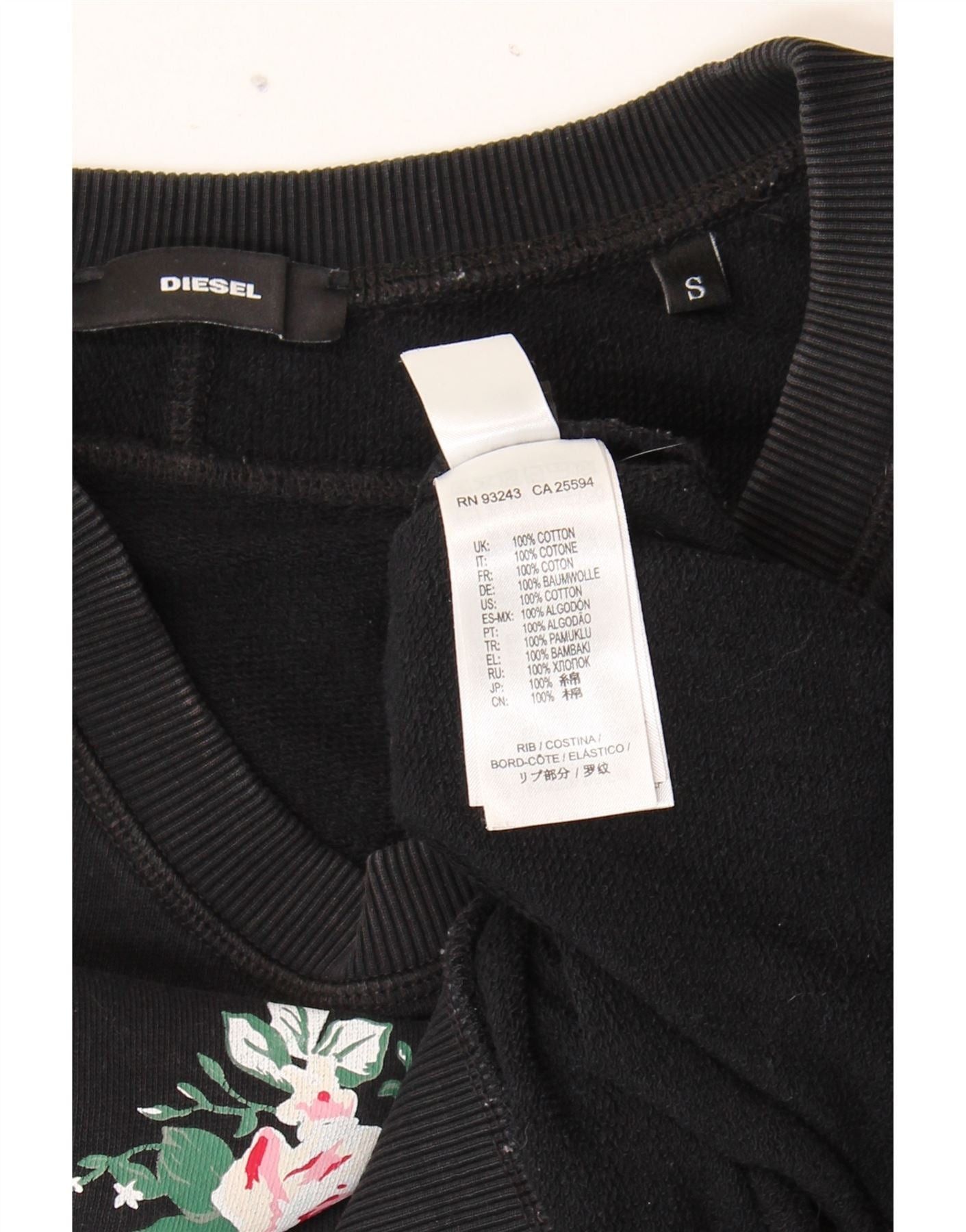 Diesel Womens Overd Graphic Sweatshirt Jumper UK 10 Small Black Flo Size L / US 10 / IT 46 - 3 Thumbnail