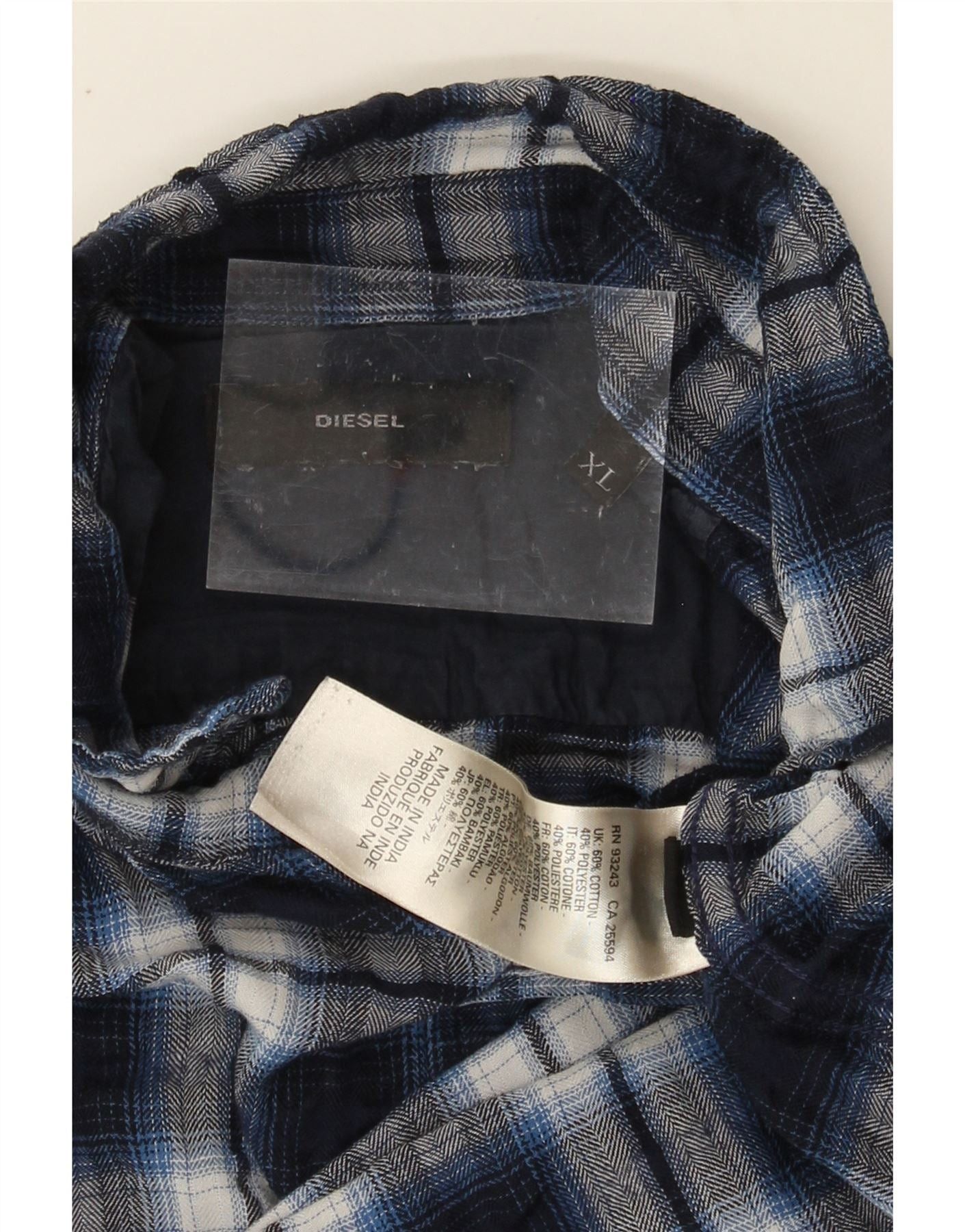 Diesel Mens Flannel Shirt XL Navy Blue Check Cotton Size US XL / EU 56 / 4 - 3 Thumbnail