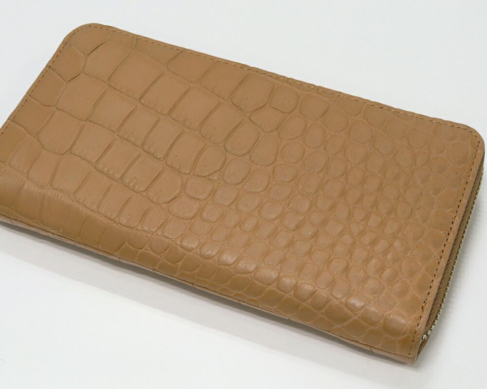 Other Other Crocodile Round Zipper Long Wallet (with Coin Purse) Beige Brown Natural Material Long Wallet DUTY FREE for USA Size ONE SIZE - 4 Thumbnail