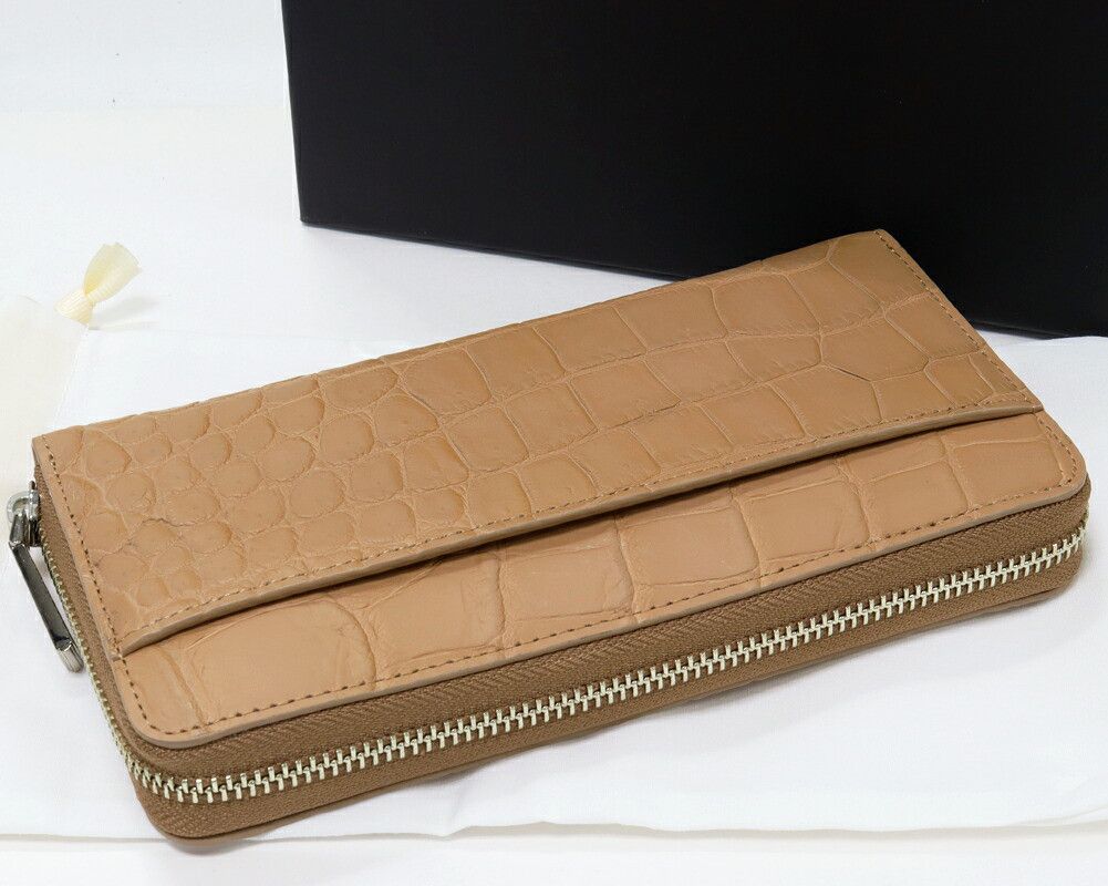 Other Other Crocodile Round Zipper Long Wallet (with Coin Purse) Beige Brown Natural Material Long Wallet DUTY FREE for USA Size ONE SIZE - 2 Thumbnail