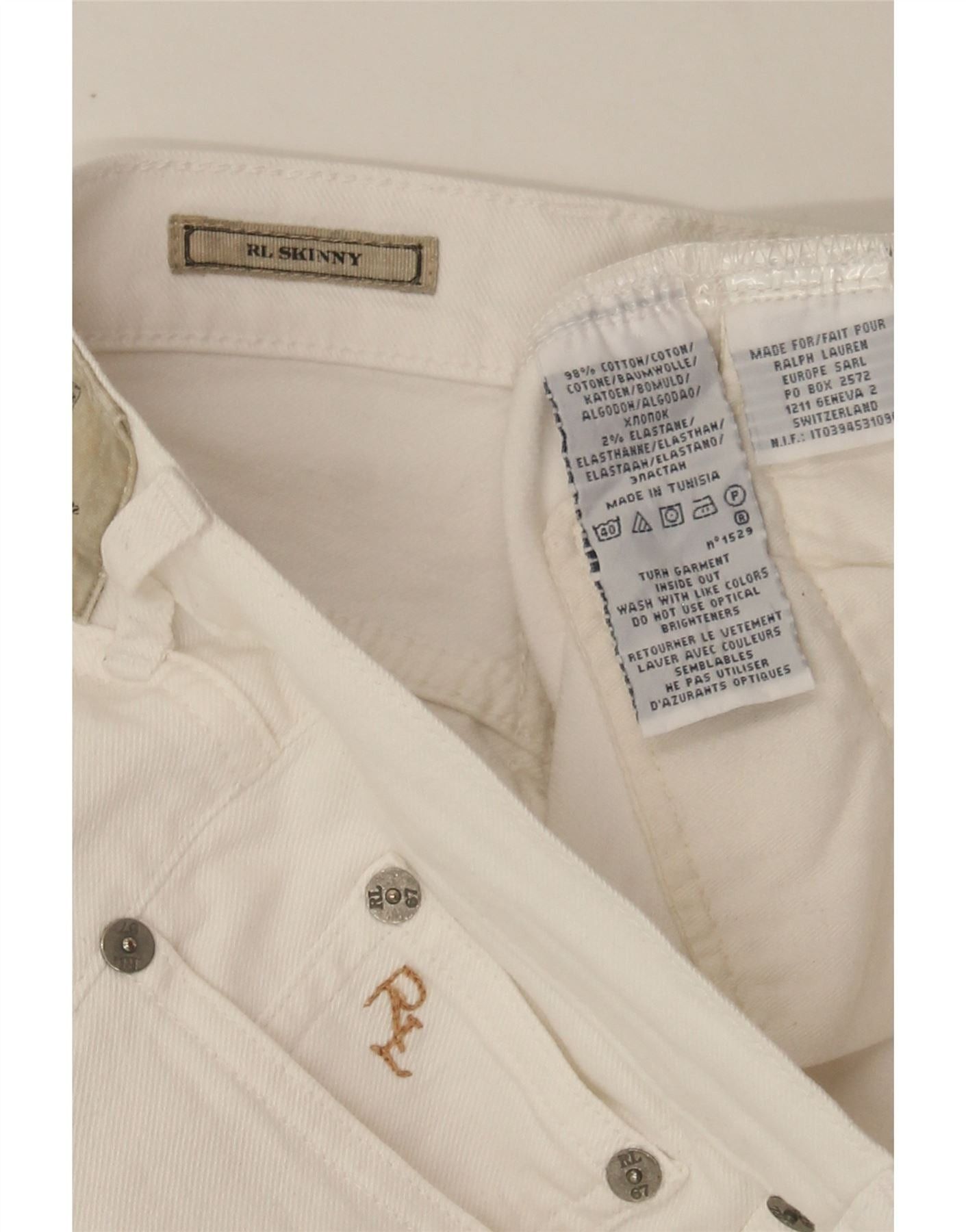 Ralph Lauren Womens Skinny Jeans W30 L30 White Cotton Size 42" / US 20 - 3 Thumbnail