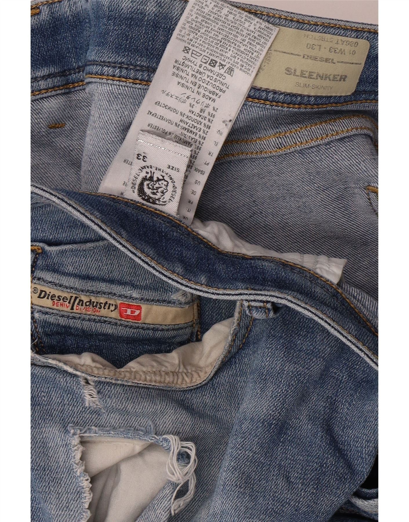 Diesel Womens Sleenker Distressed Slim Skinny Jeans W33 L30 Blue Co Size 24" / US 00 / IT 34 - 6 Thumbnail