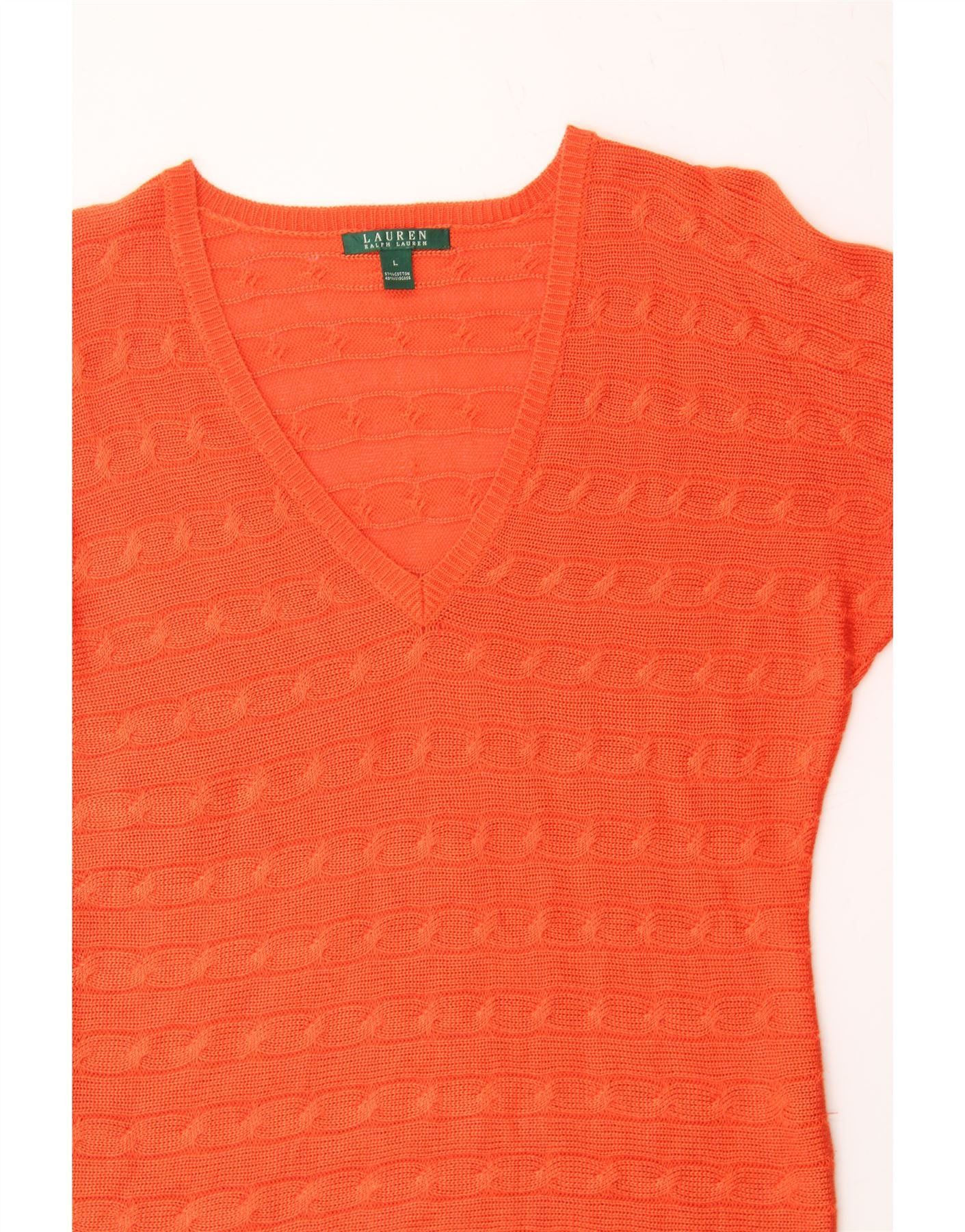 Ralph Lauren Womens V-Neck Jumper Sweater UK 16 Large Orange Striped Size L / US 10 / IT 46 - 3 Thumbnail