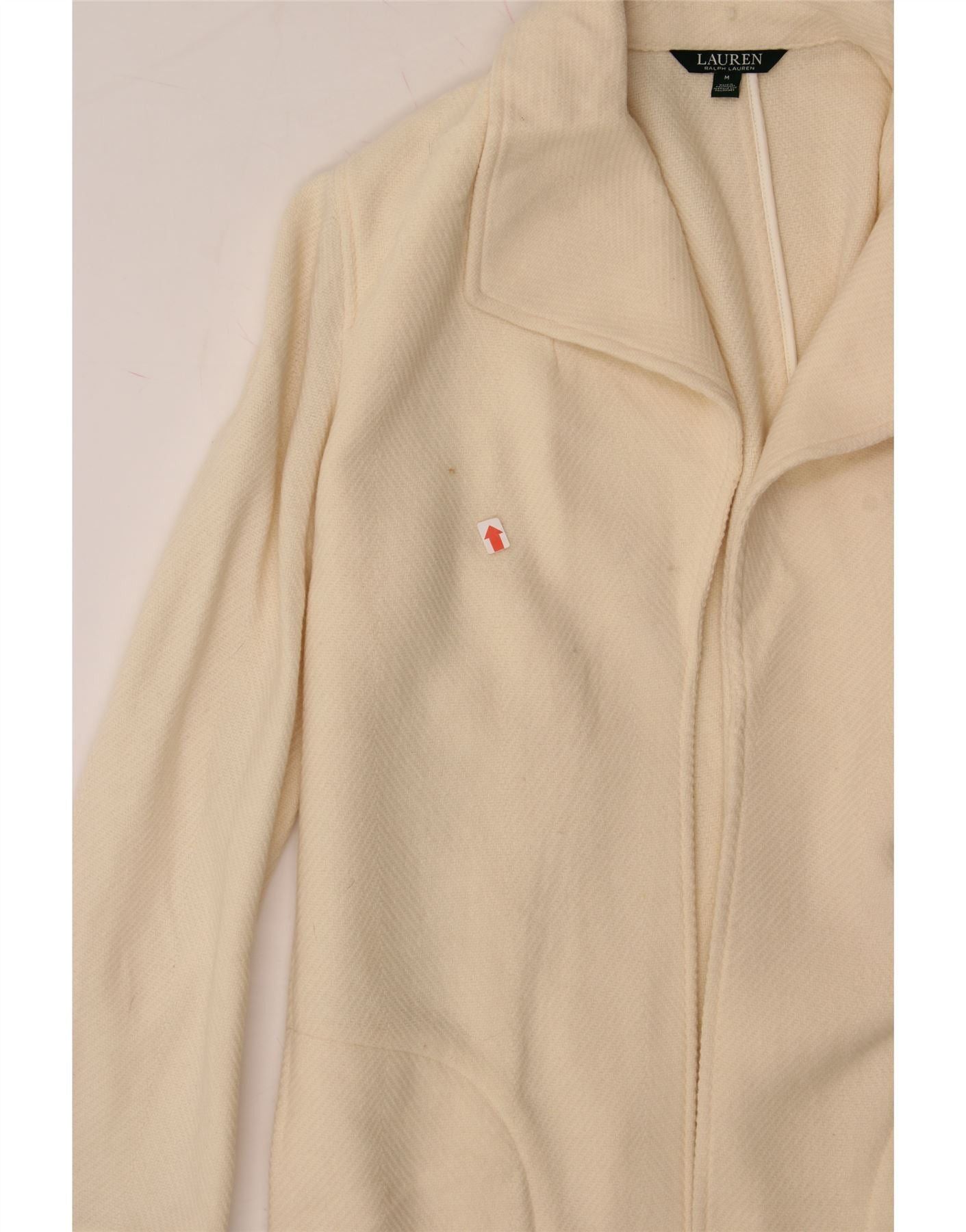 Ralph Lauren Womens Open Overcoat UK 14 Medium Off White Chevron Wool Size M / US 6-8 / IT 42-44 - 3 Thumbnail