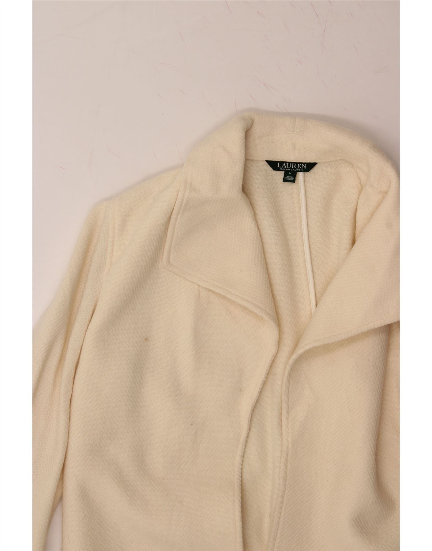 Ralph Lauren Womens Open Overcoat UK 14 Medium Off White Chevron Wool Size M / US 6-8 / IT 42-44 - 4 Thumbnail