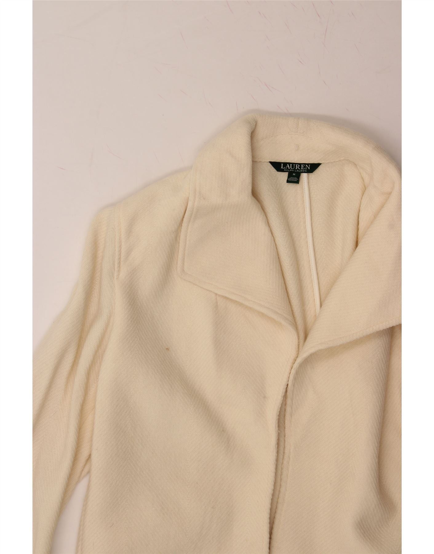 Ralph Lauren Womens Open Overcoat UK 14 Medium Off White Chevron Wool Size M / US 6-8 / IT 42-44 - 5 Thumbnail