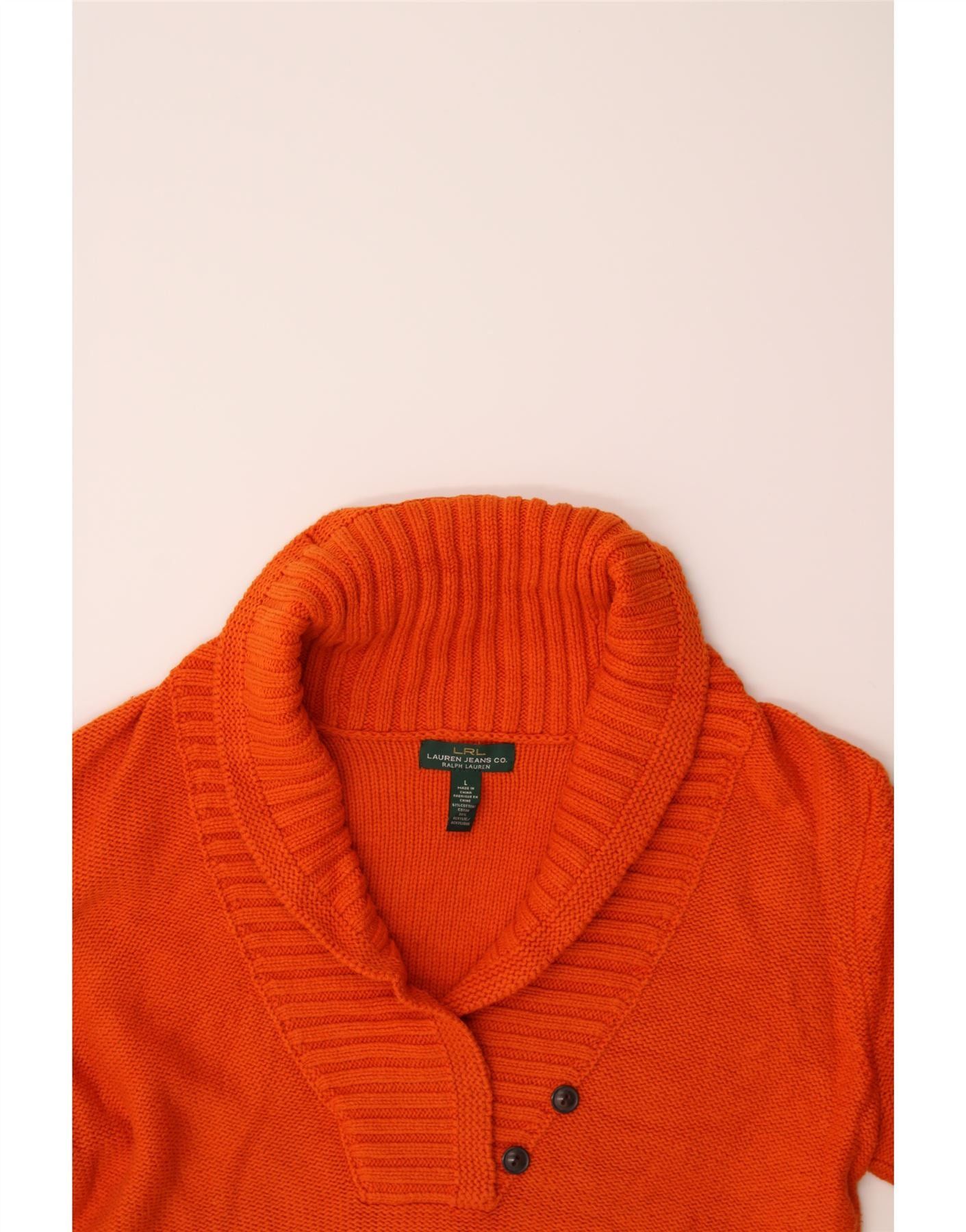Ralph Lauren Womens Shawl Neck Jumper Sweater UK 16 Large Orange Cotton Size L / US 10 / IT 46 - 3 Thumbnail