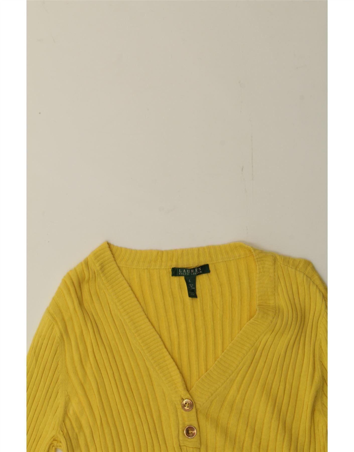Ralph Lauren Womens V-Neck Jumper Sweater UK 14 Large Yellow Cotton Size L / US 10 / IT 46 - 3 Thumbnail