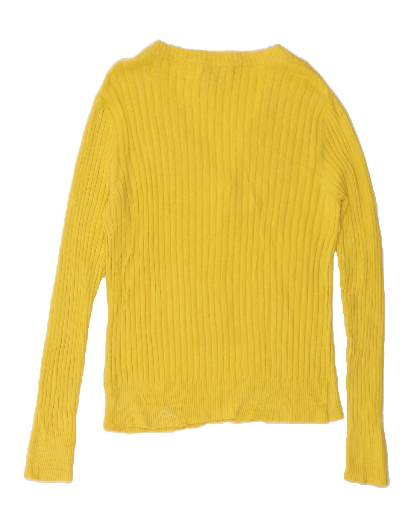 Ralph Lauren Womens V-Neck Jumper Sweater UK 14 Large Yellow Cotton Size L / US 10 / IT 46 - 2 Thumbnail