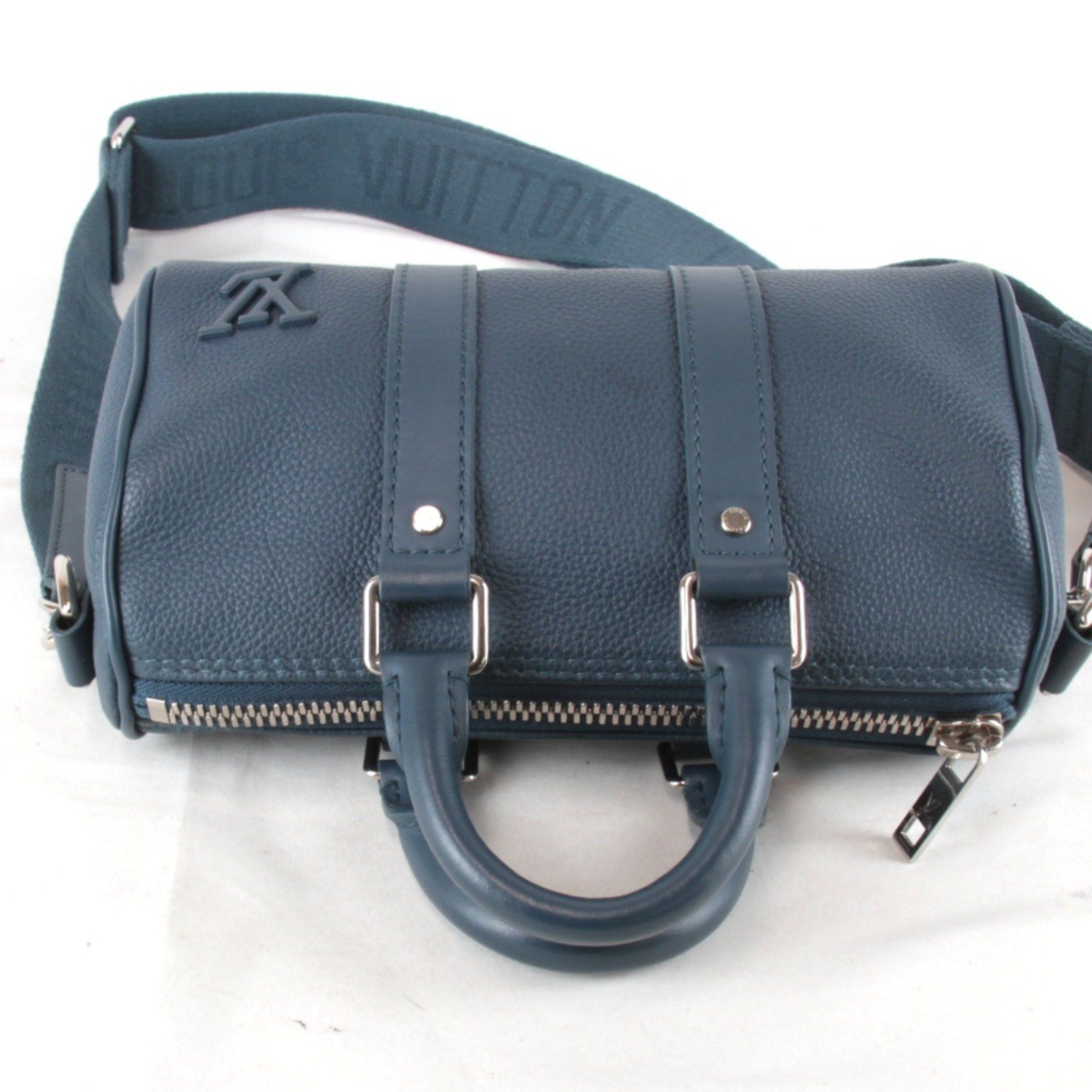 Louis Vuitton LOUIS VUITTON Aerogram Keepall XS Shoulder Bag with IC Chip, M81003, Leather Handbag, Blue, Women's Size ONE SIZE - 6 Thumbnail