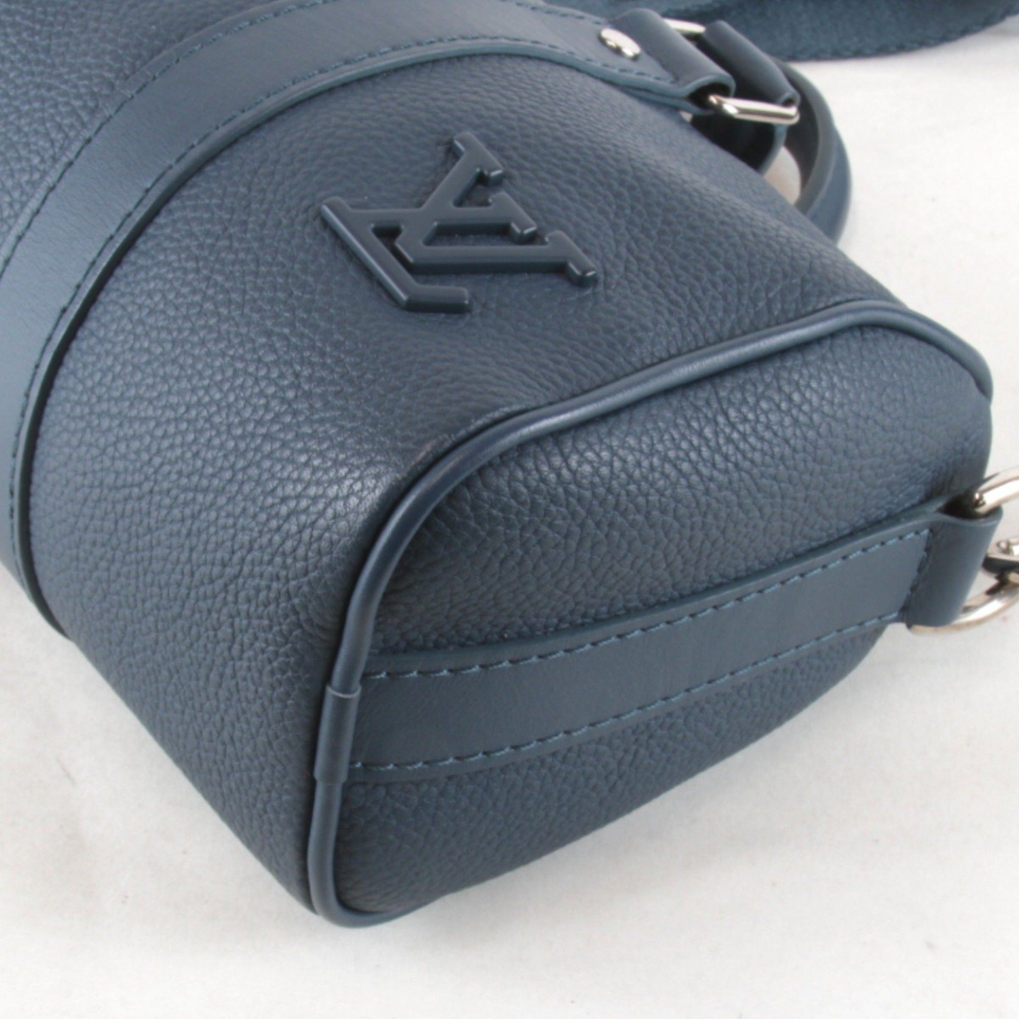 Louis Vuitton LOUIS VUITTON Aerogram Keepall XS Shoulder Bag with IC Chip, M81003, Leather Handbag, Blue, Women's Size ONE SIZE - 3 Thumbnail