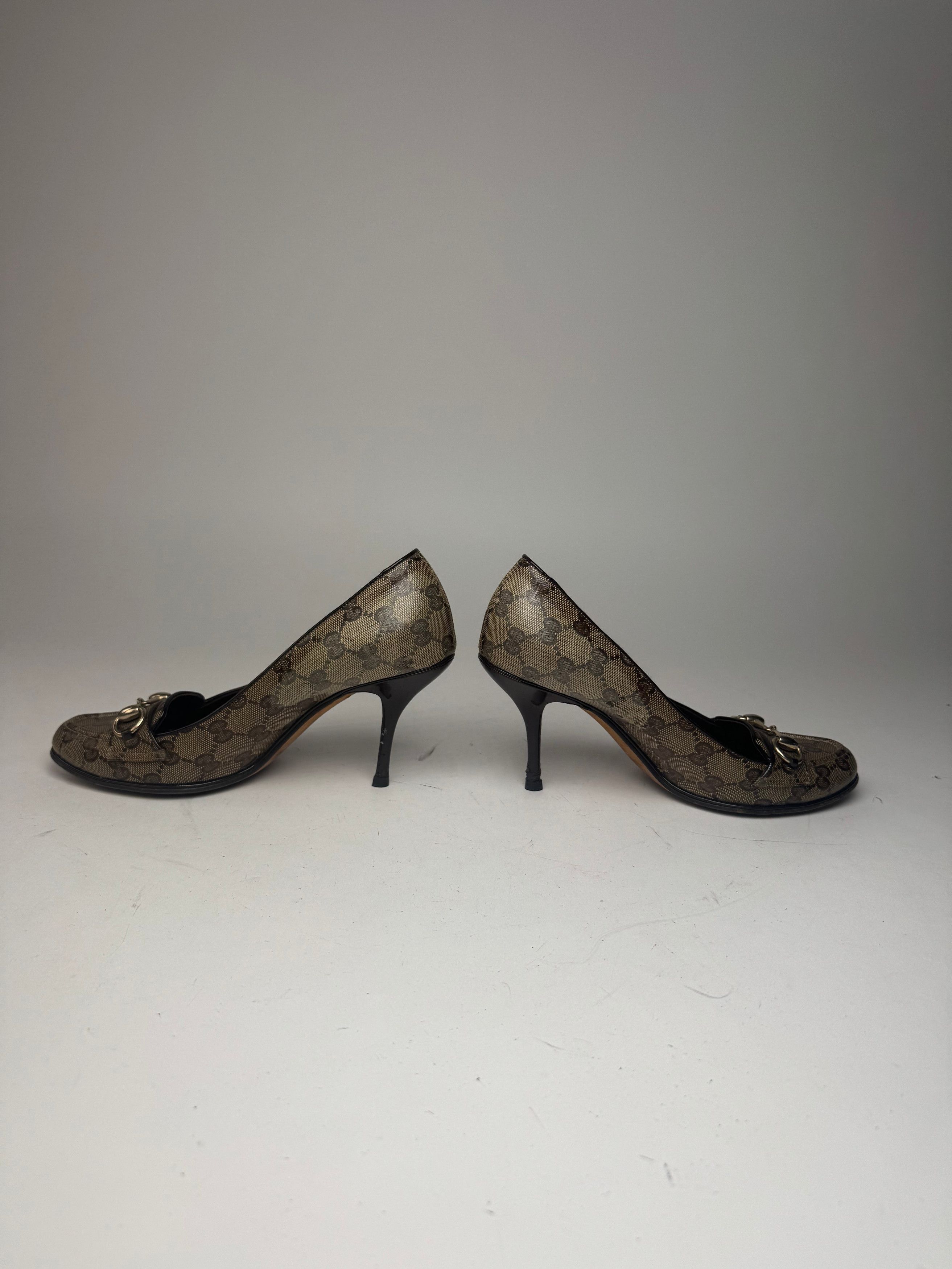 Gucci Vintage Horsebit Monogram Leather Pumps Beige Brown 37 Size US 6 / IT 36 - 4 Thumbnail